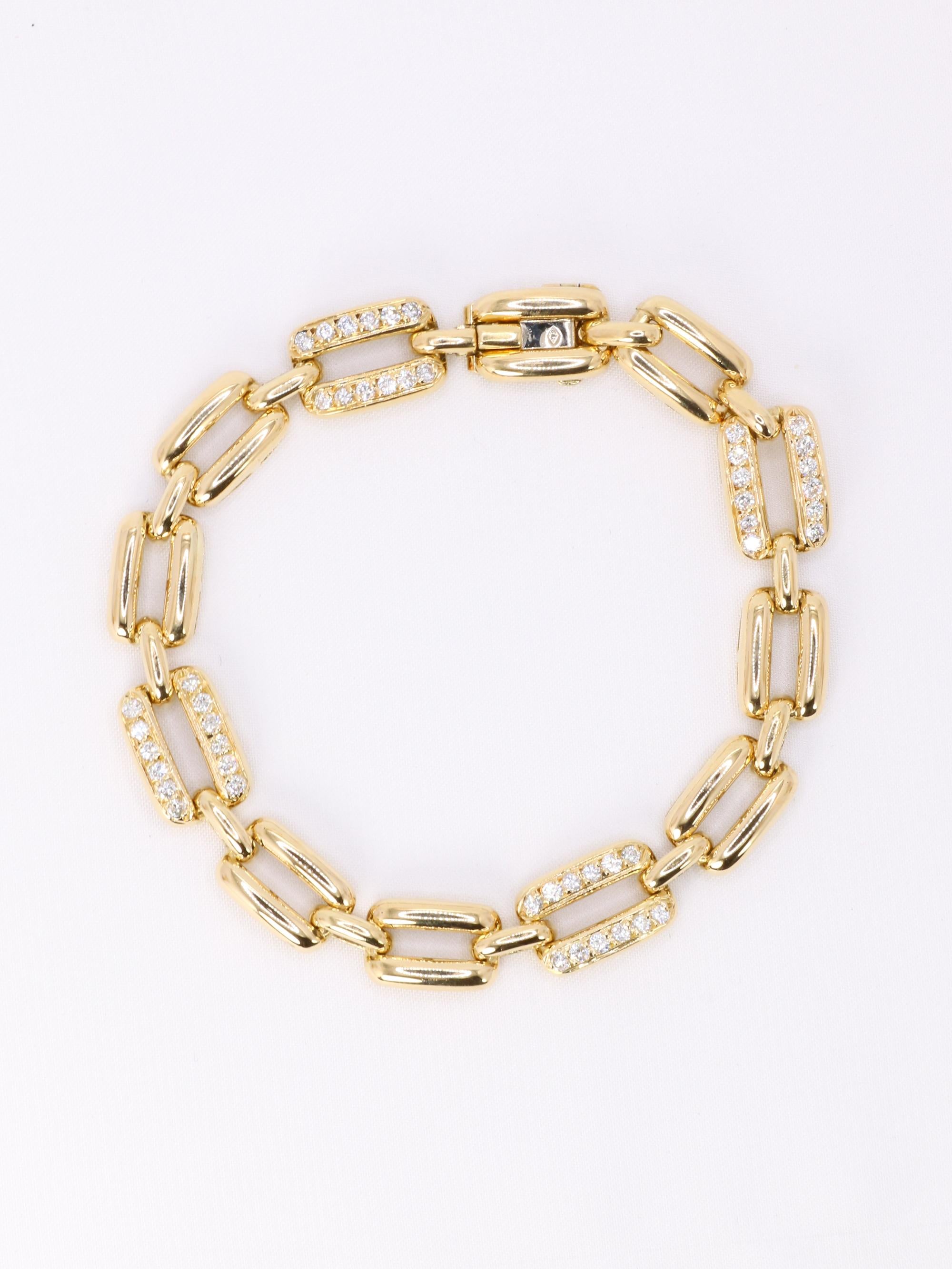 Bracelet vintage maille rectangle or jaune diamants