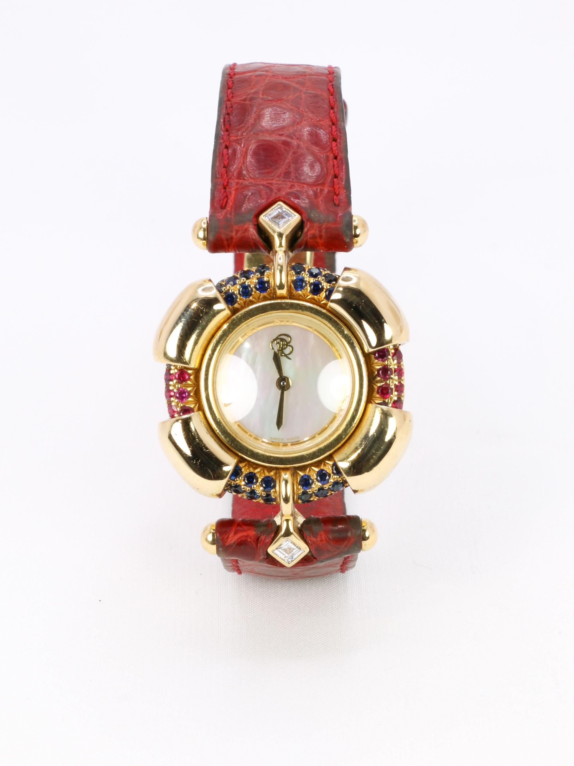 RENE BOIVIN Montre Chrysalide or jaune rubis saphirs diamants