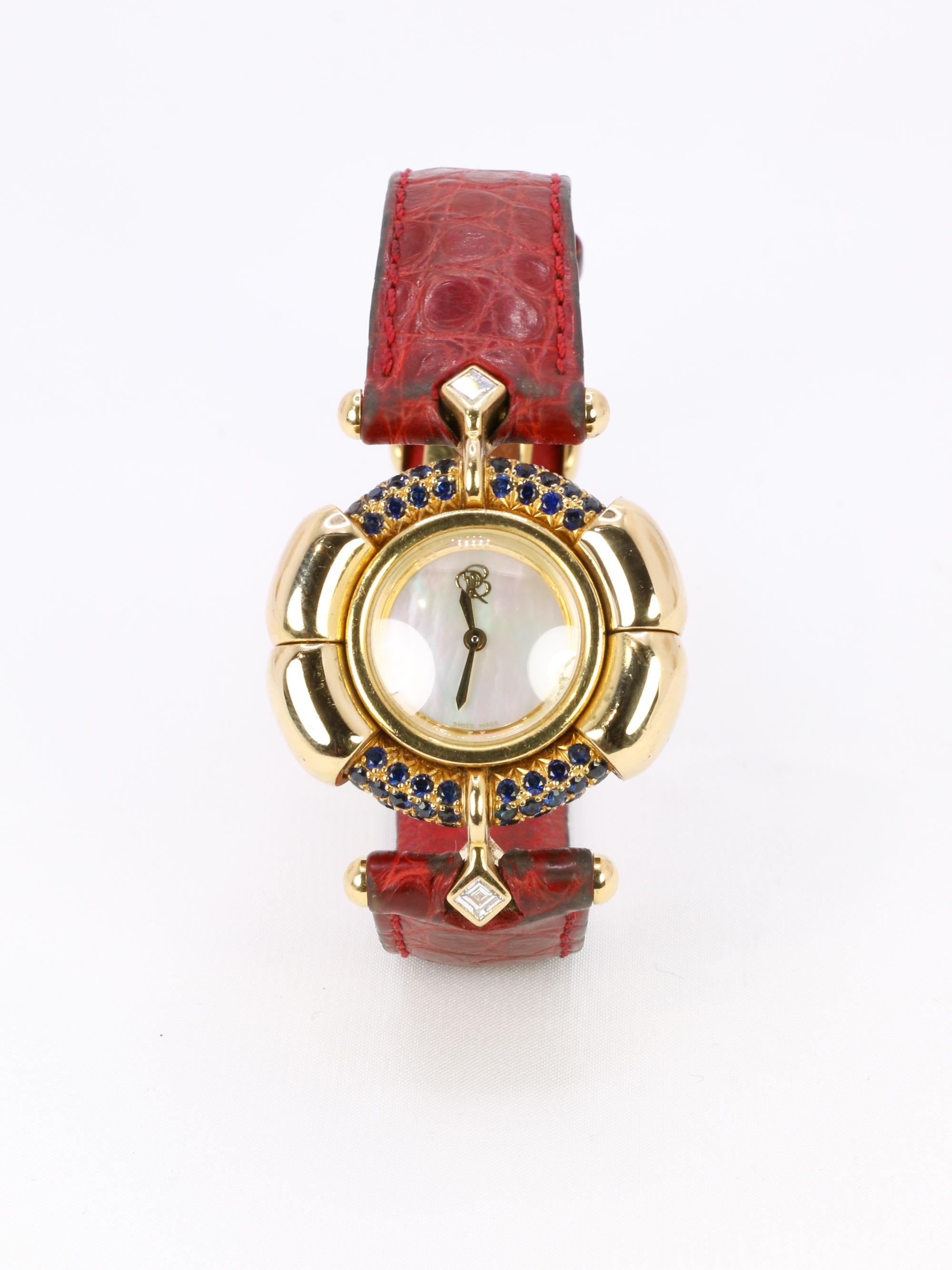 RENE BOIVIN Montre Chrysalide or jaune rubis saphirs diamants