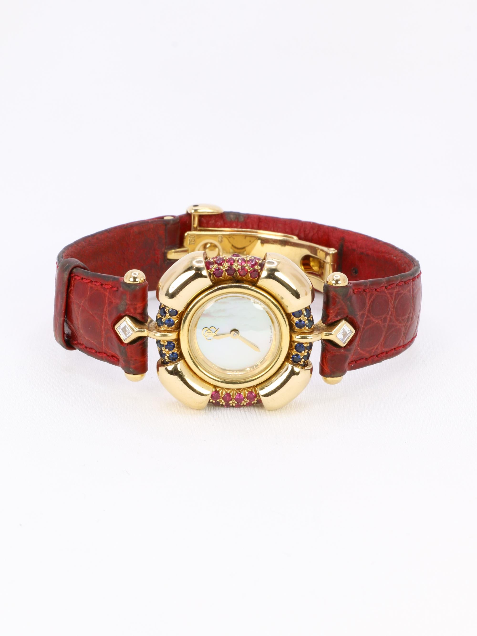 RENE BOIVIN Montre Chrysalide or jaune rubis saphirs diamants