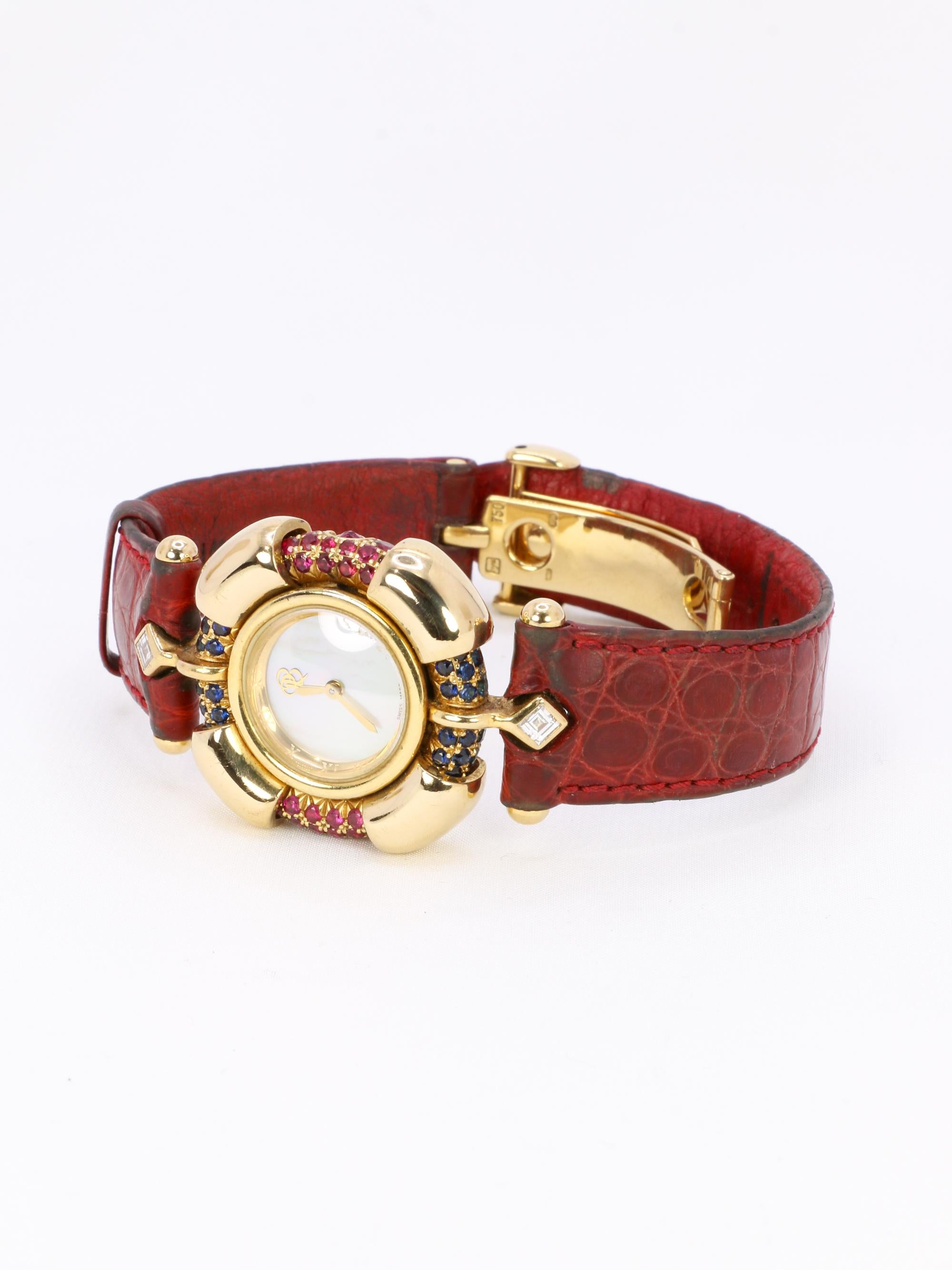 RENE BOIVIN Montre Chrysalide or jaune rubis saphirs diamants