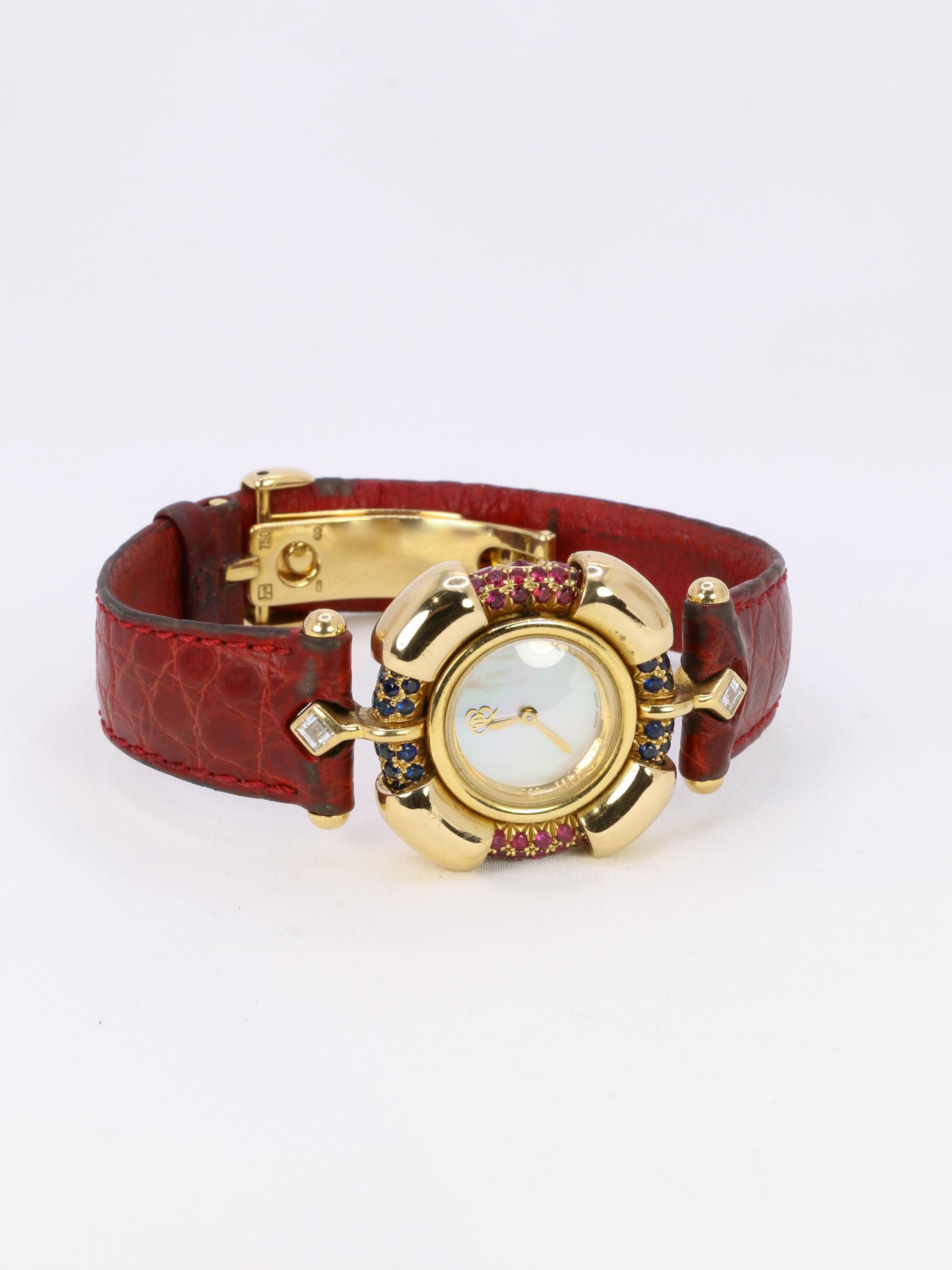 RENE BOIVIN Montre Chrysalide or jaune rubis saphirs diamants