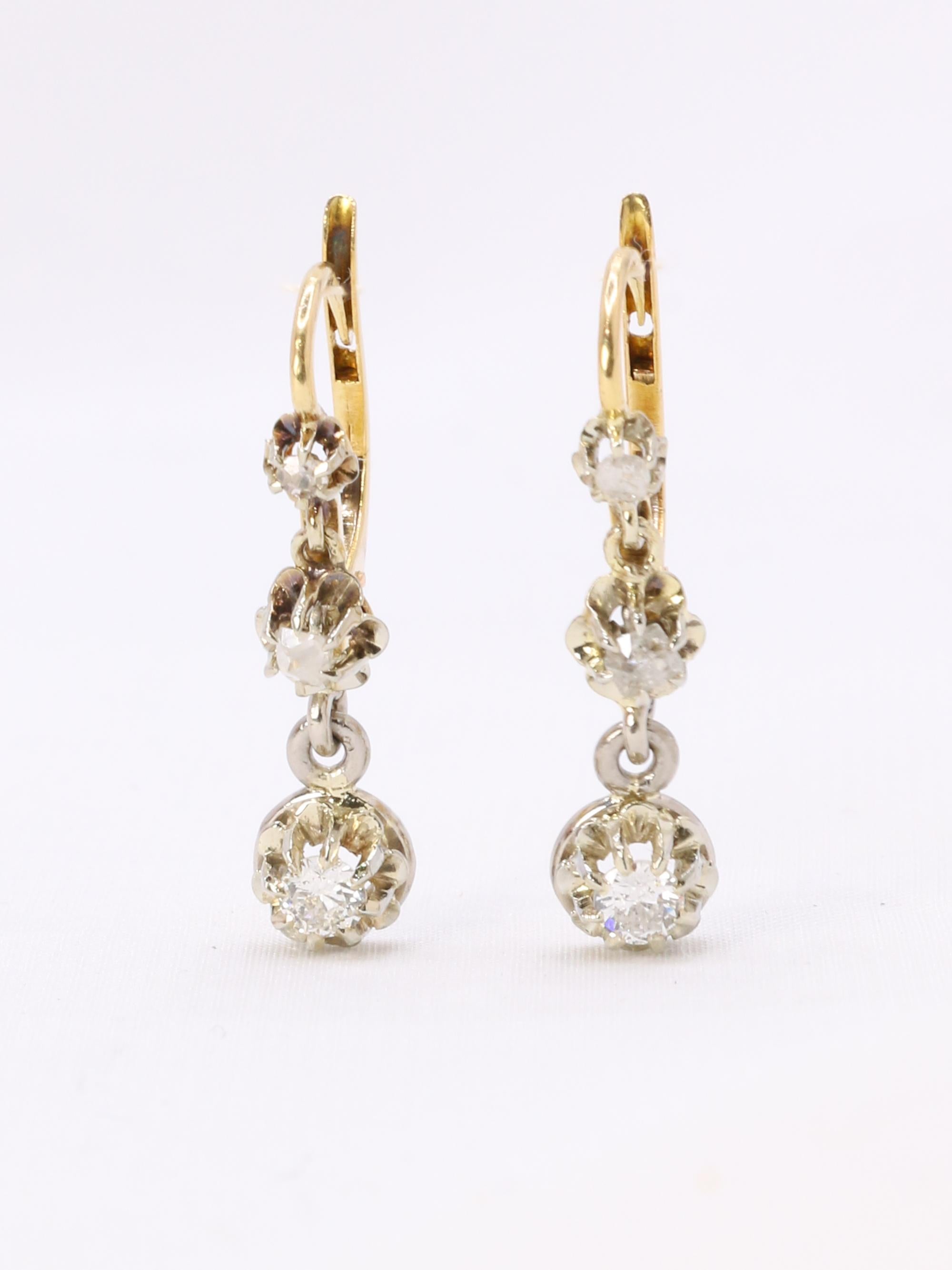 Dormeuses anciennes or platine diamants Old Single Cut