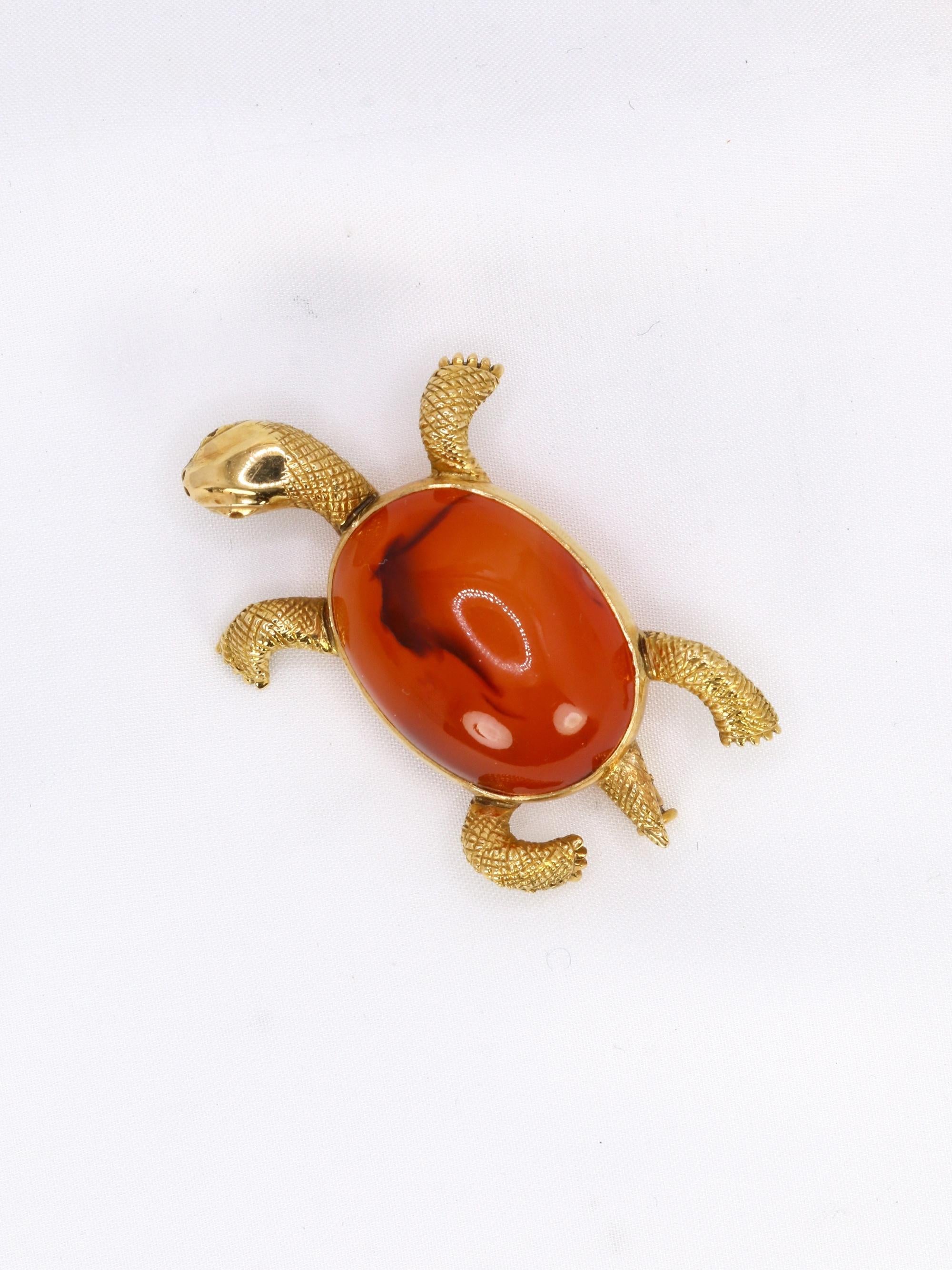 Broche vintage tortue or jaune cornaline