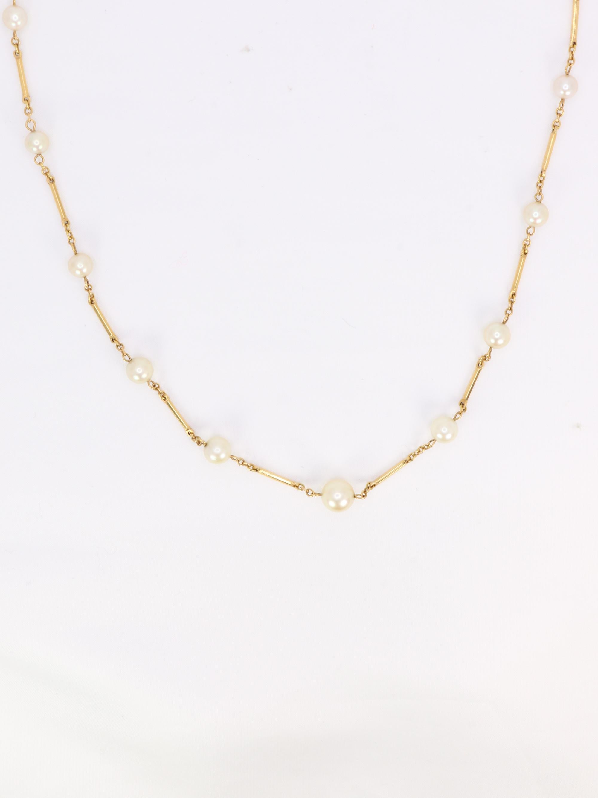 Collier chaine vintage batons or jaune perles