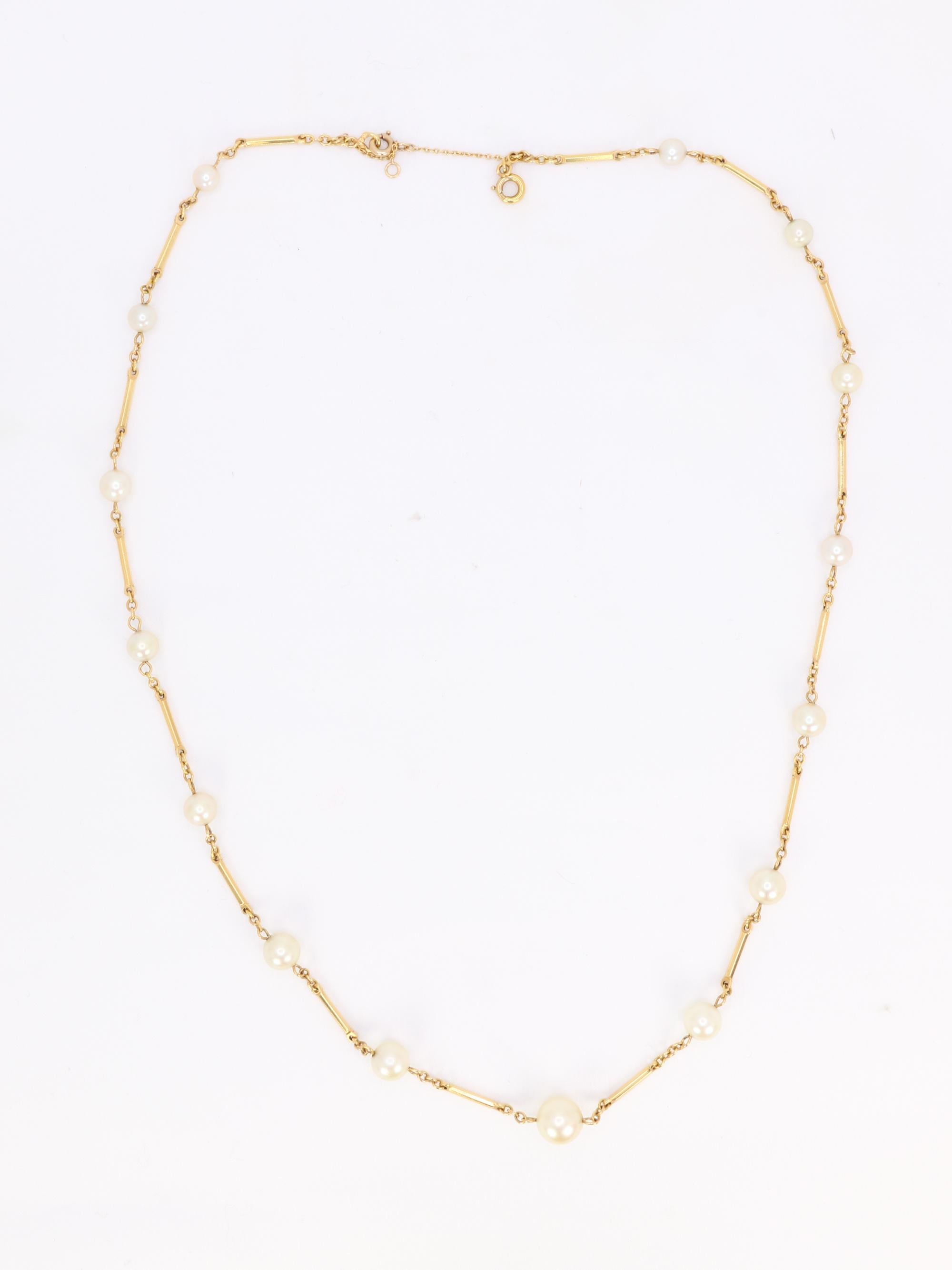Collier chaine vintage batons or jaune perles