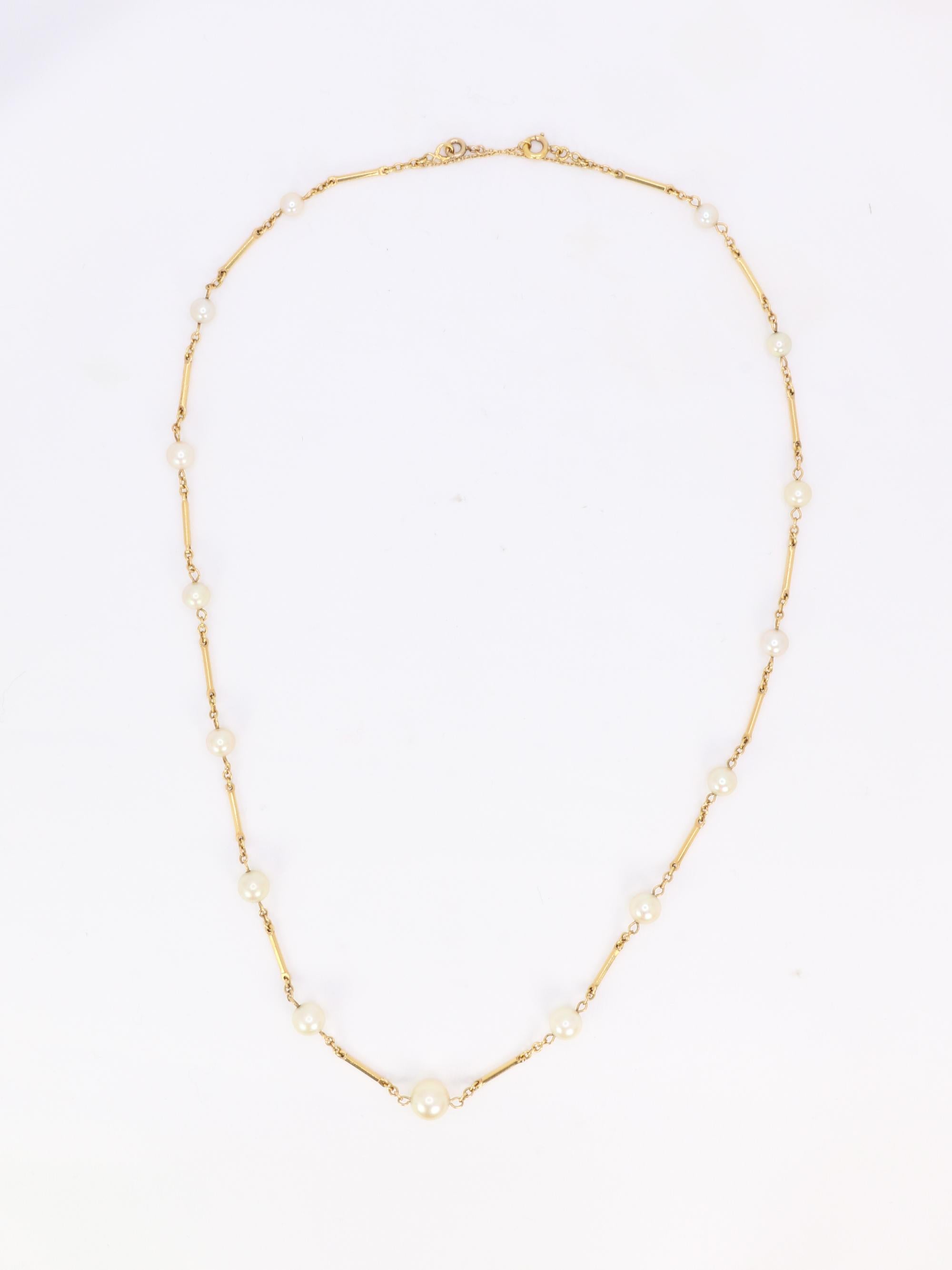 Collier chaine vintage batons or jaune perles