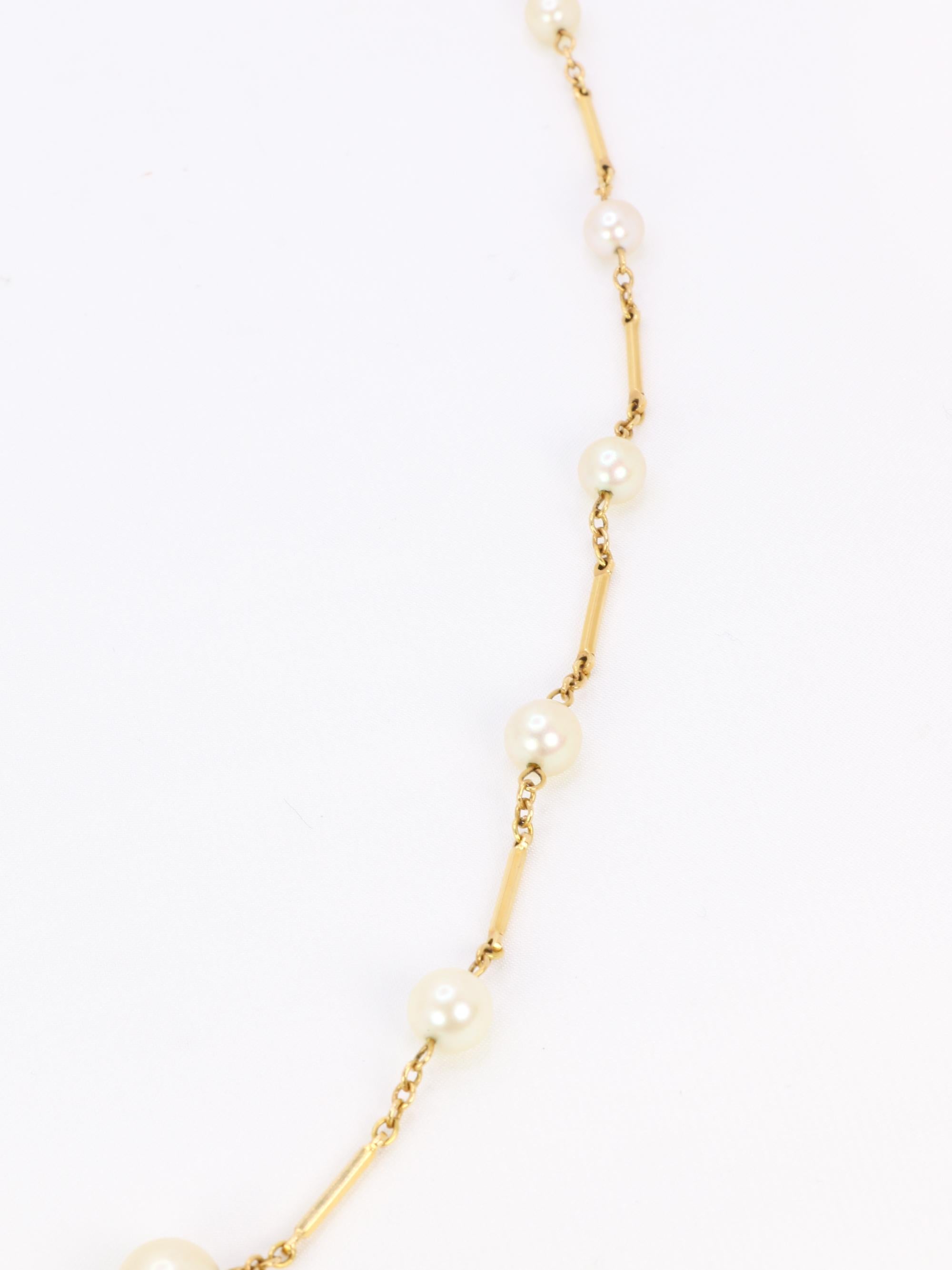 Collier chaine vintage batons or jaune perles