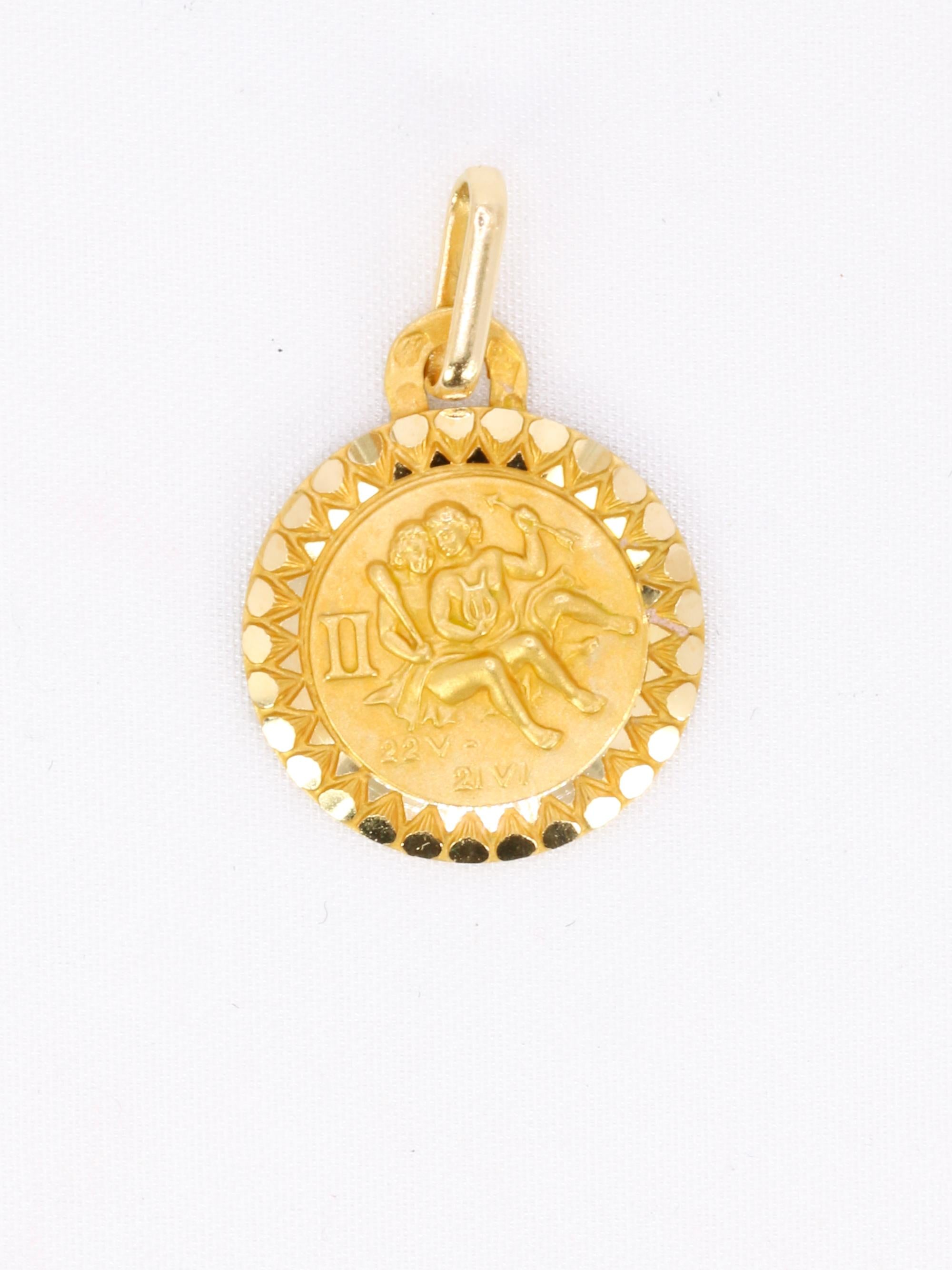 PERROUD Pendentif vintage signe du zodiaque Gémeaux or jaune