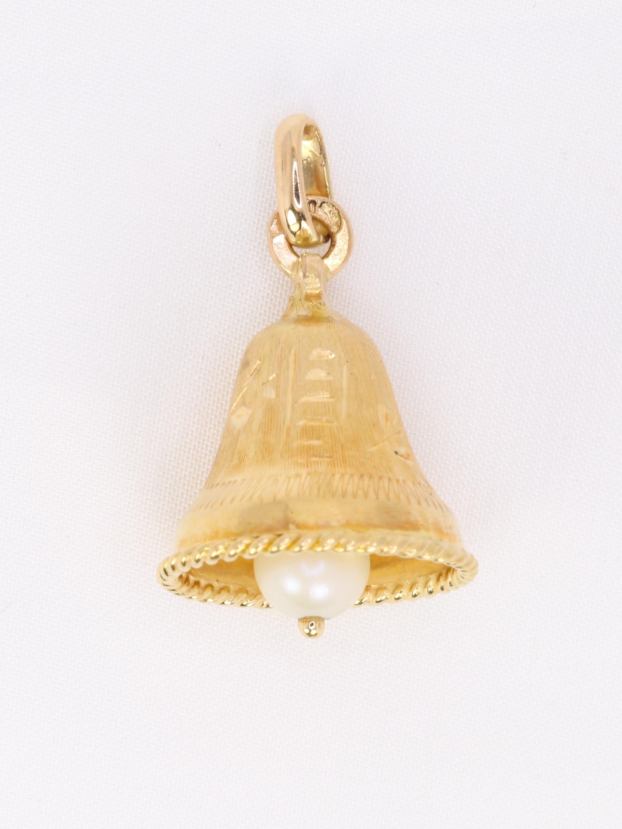 Pendentif charms vintage cloche or jaune perle