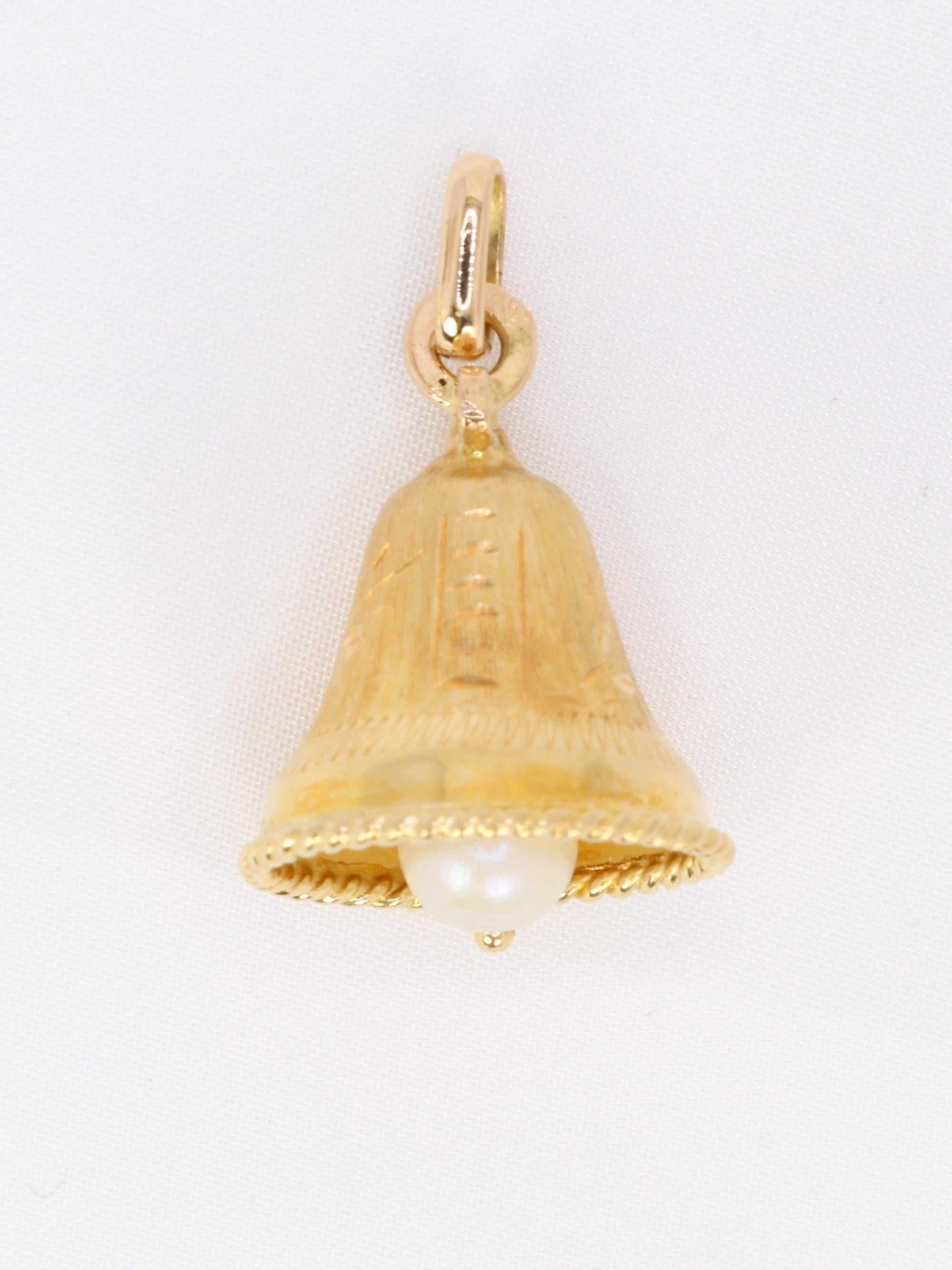 Pendentif charms vintage cloche or jaune perle