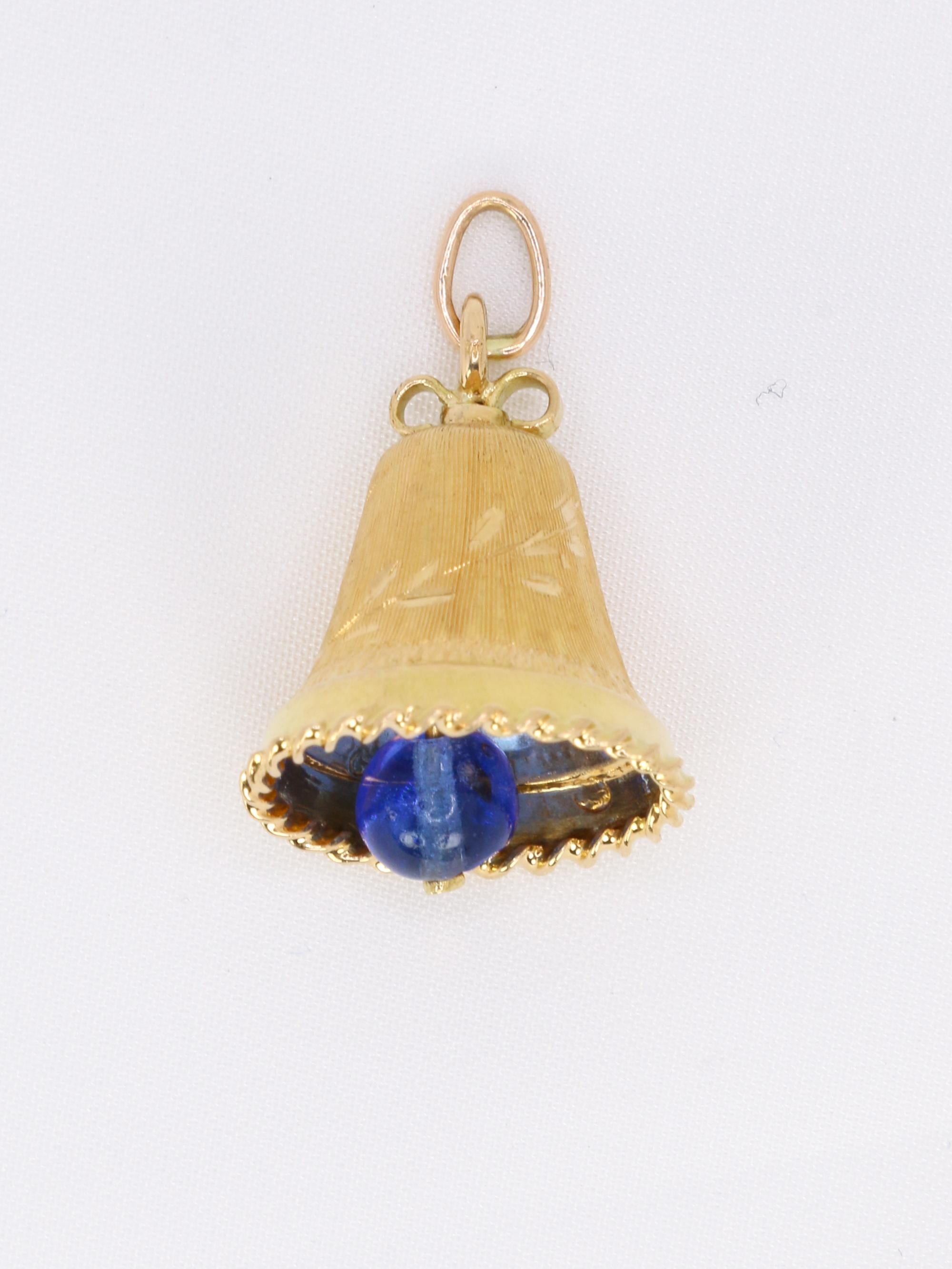 Pendentif charms vintage cloche or jaune pierre bleue