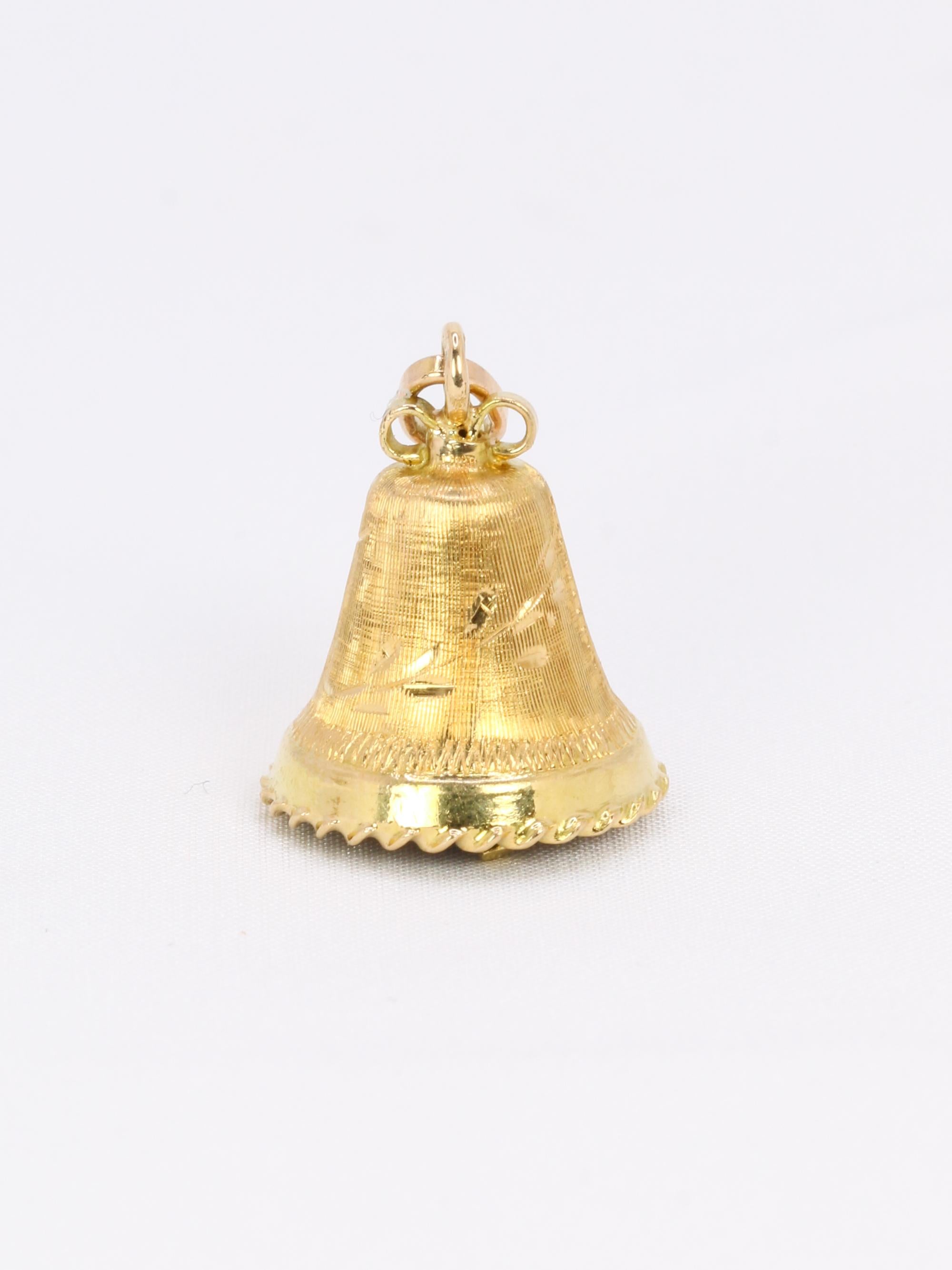 Pendentif charms vintage cloche or jaune pierre bleue
