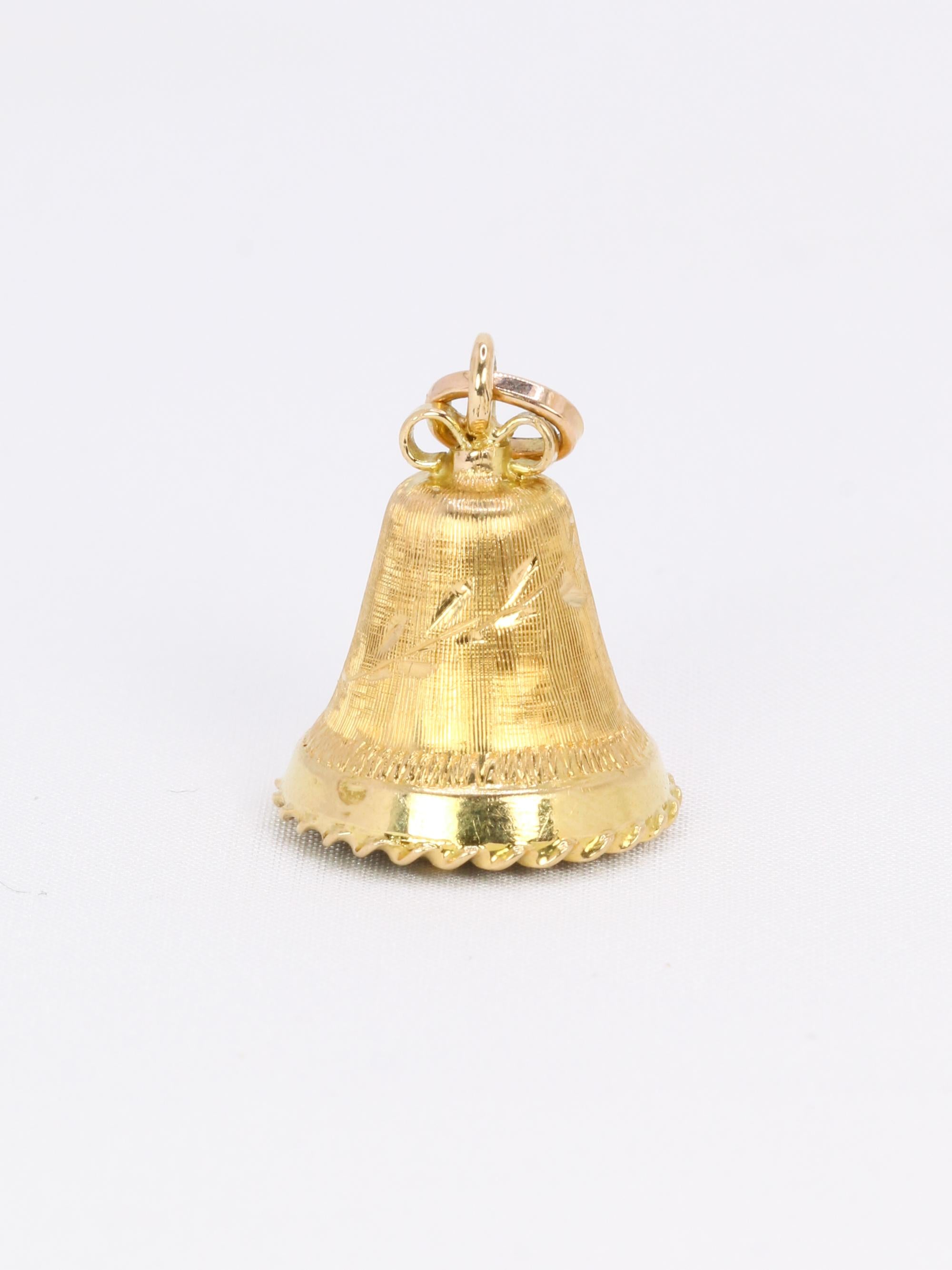 Pendentif charms vintage cloche or jaune pierre bleue