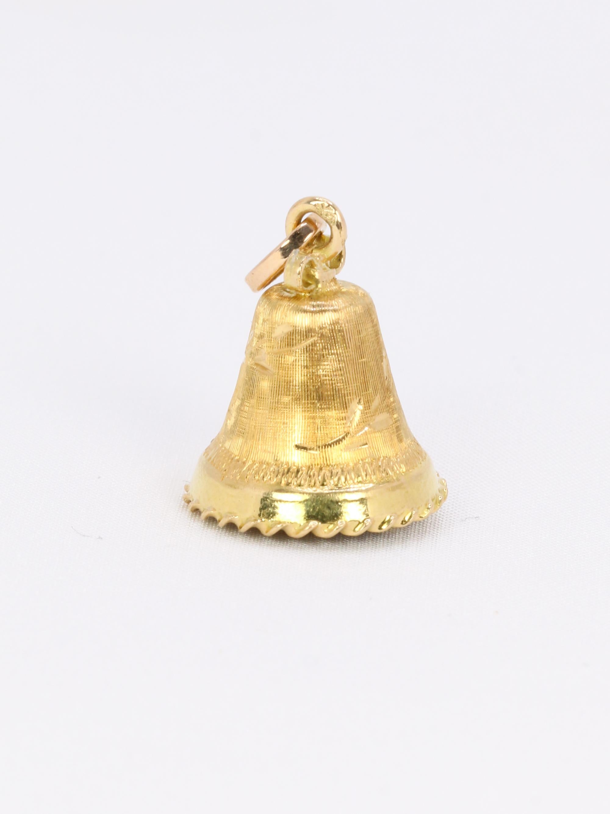 Pendentif charms vintage cloche or jaune pierre bleue