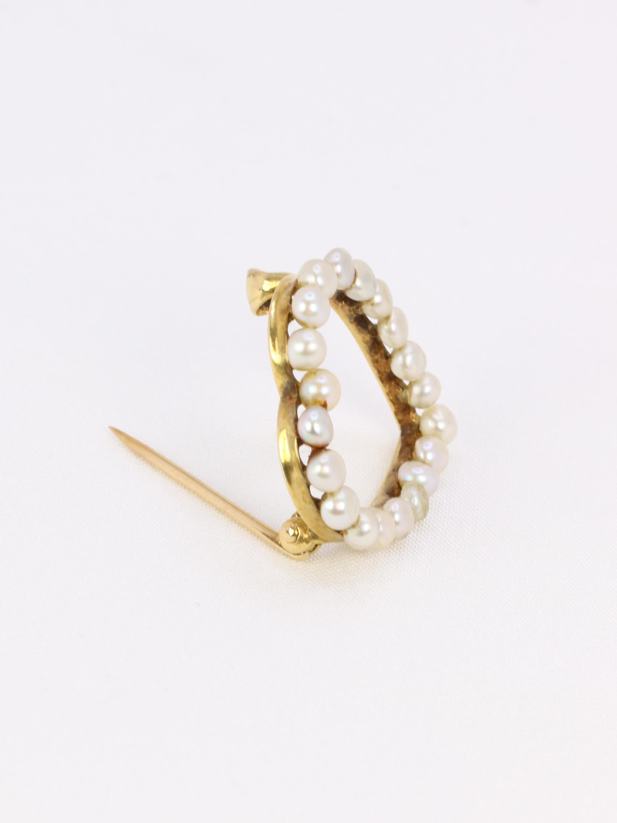 Broche ancienne coeur perles fines or jaune