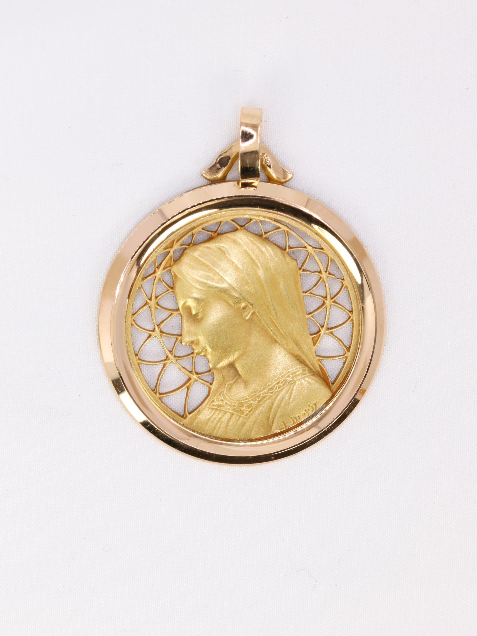 DROPSY Médaille vintage Vierge de profil or jaune