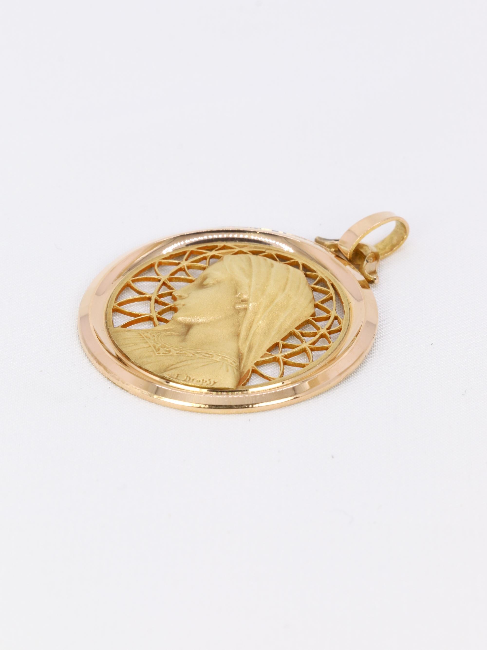 DROPSY Médaille vintage Vierge de profil or jaune