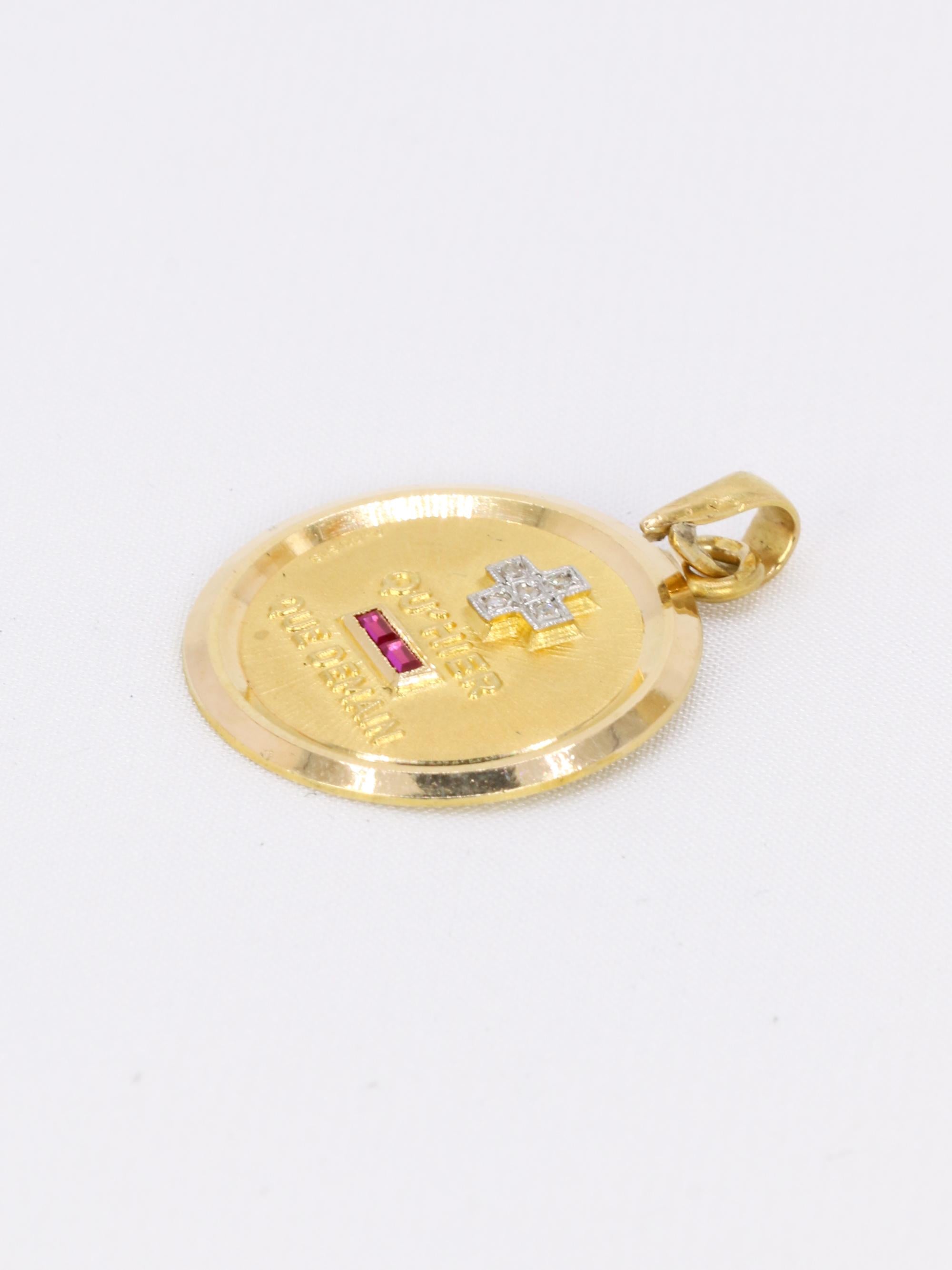 Médaille amour AUGIS ronde Plus qu'hier moins que demain or jaune rubis diamants