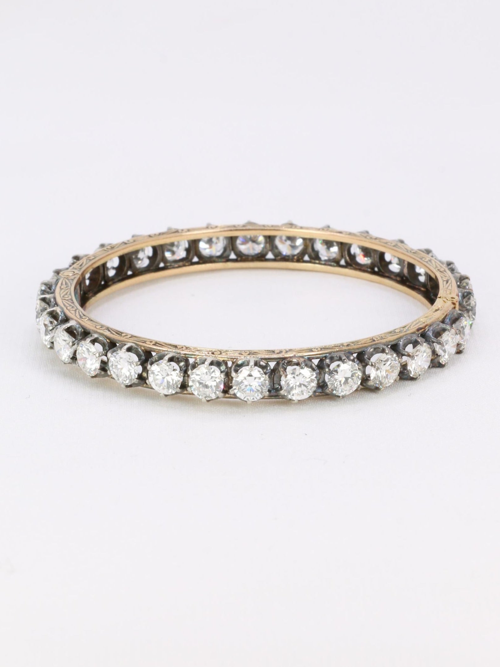 Bracelet jonc vintage or argent diamants 12 ct