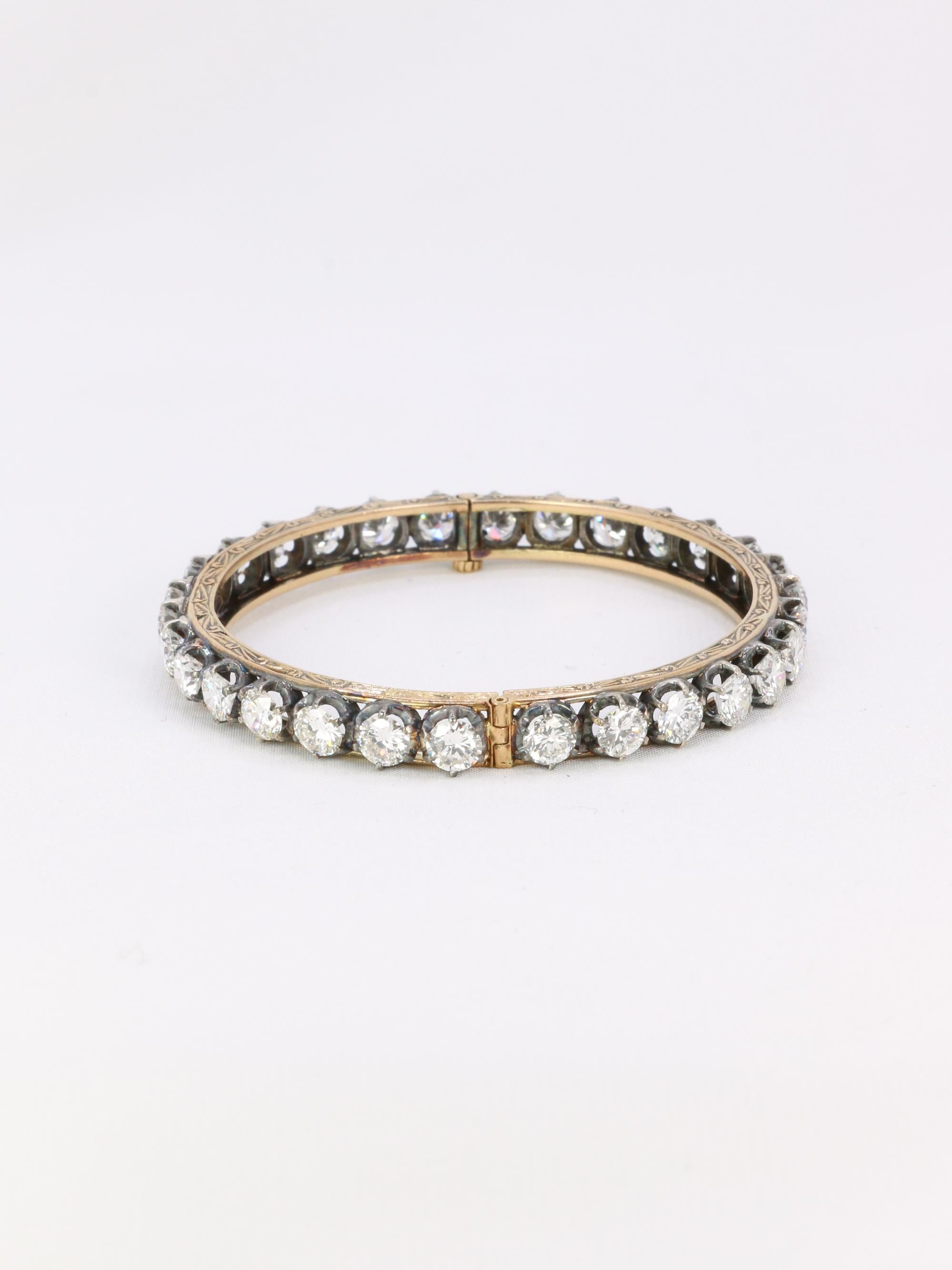 Bracelet jonc vintage or argent diamants 12 ct