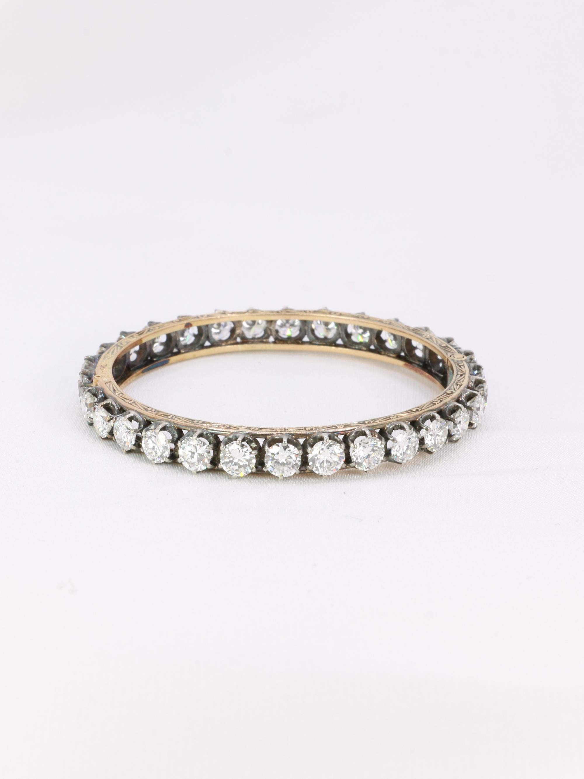 Bracelet jonc vintage or argent diamants 12 ct