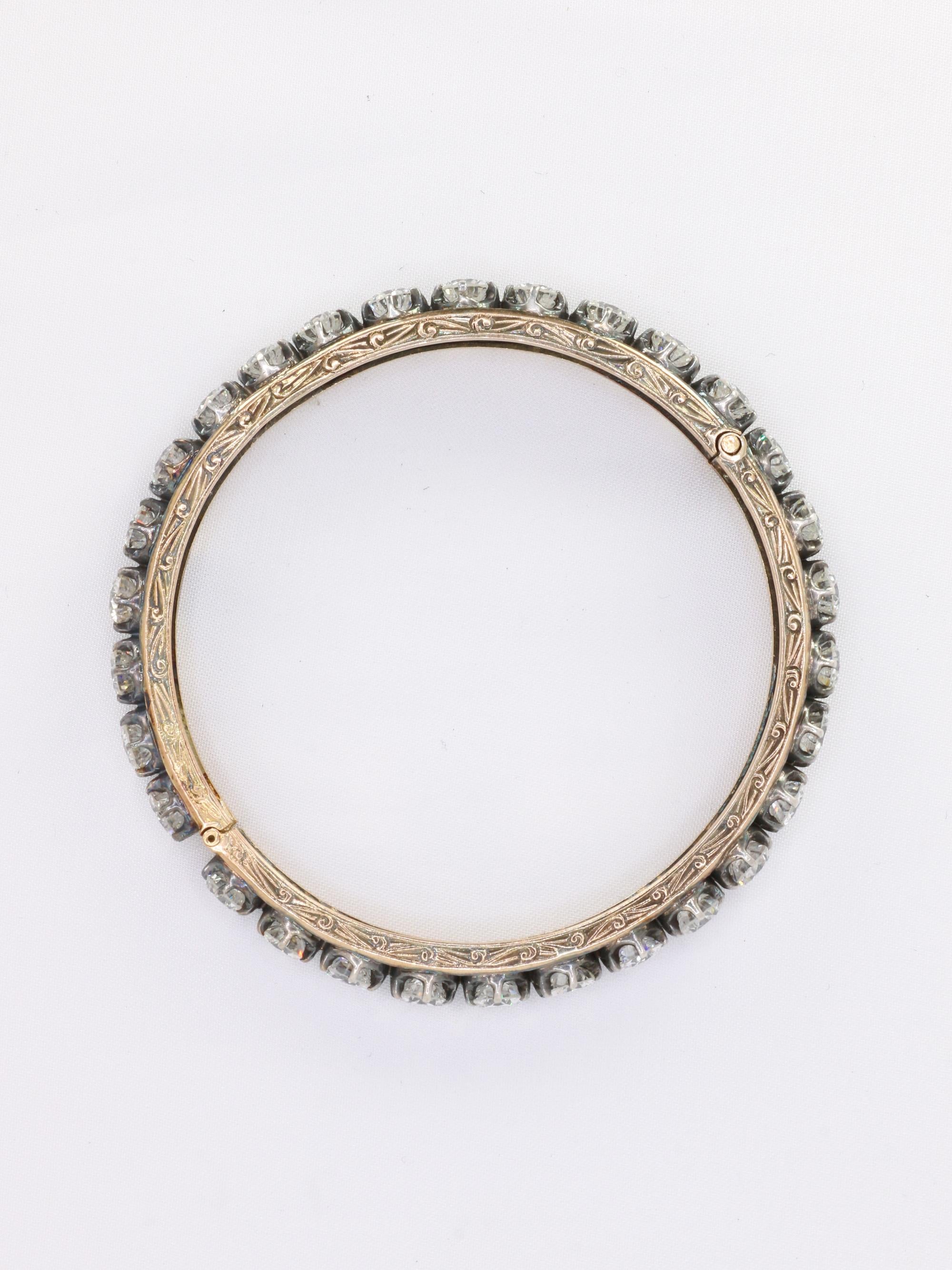 Bracelet jonc vintage or argent diamants 12 ct