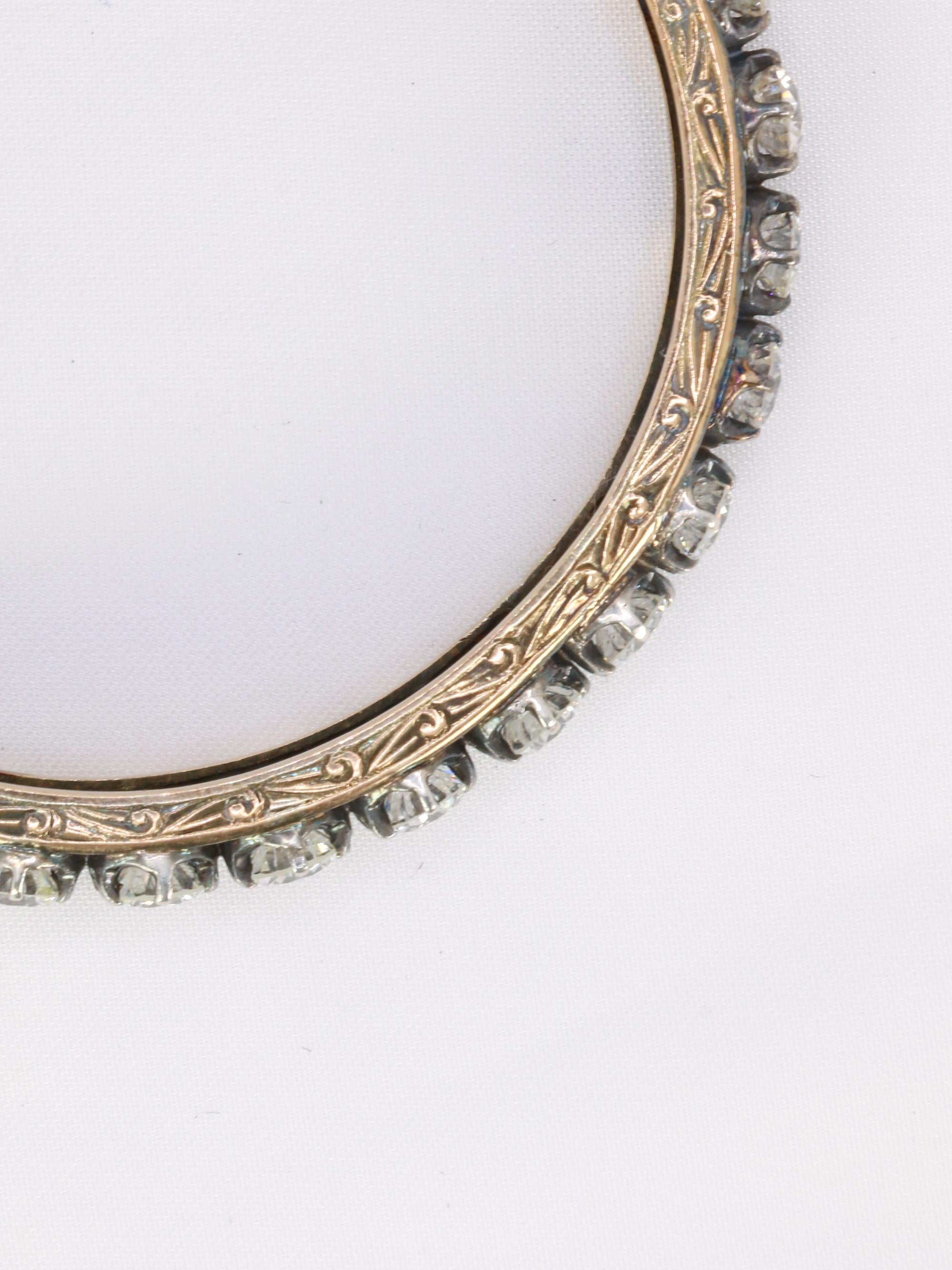 Bracelet jonc vintage or argent diamants 12 ct