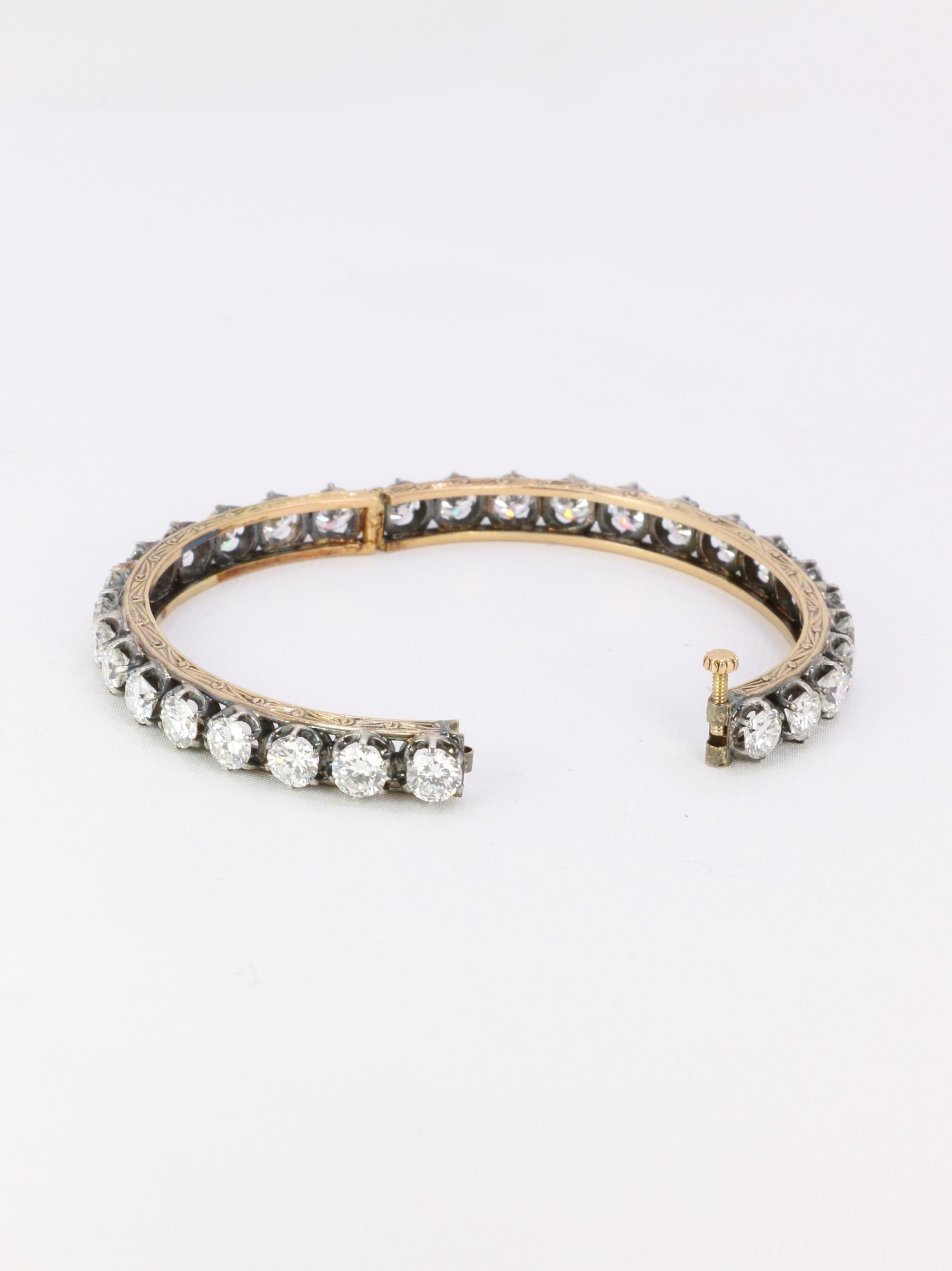Bracelet jonc vintage or argent diamants 12 ct