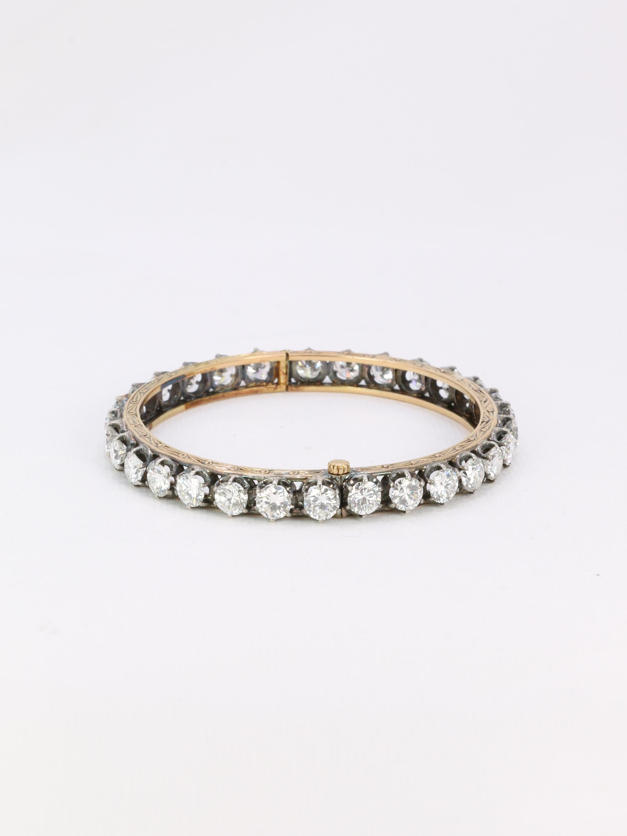 Bracelet jonc vintage or argent diamants 12 ct