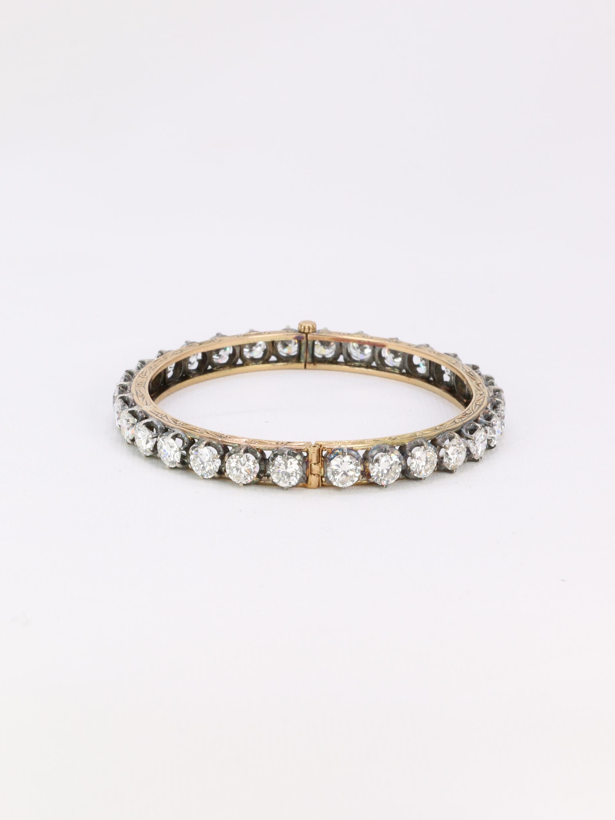Bracelet jonc vintage or argent diamants 12 ct
