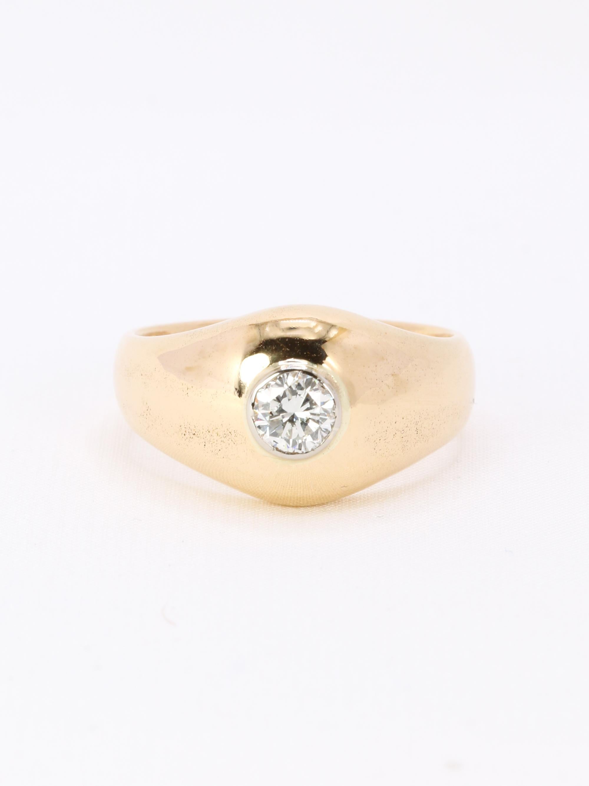 Bague jonc vintage or jaune diamant rond 0,5 carat