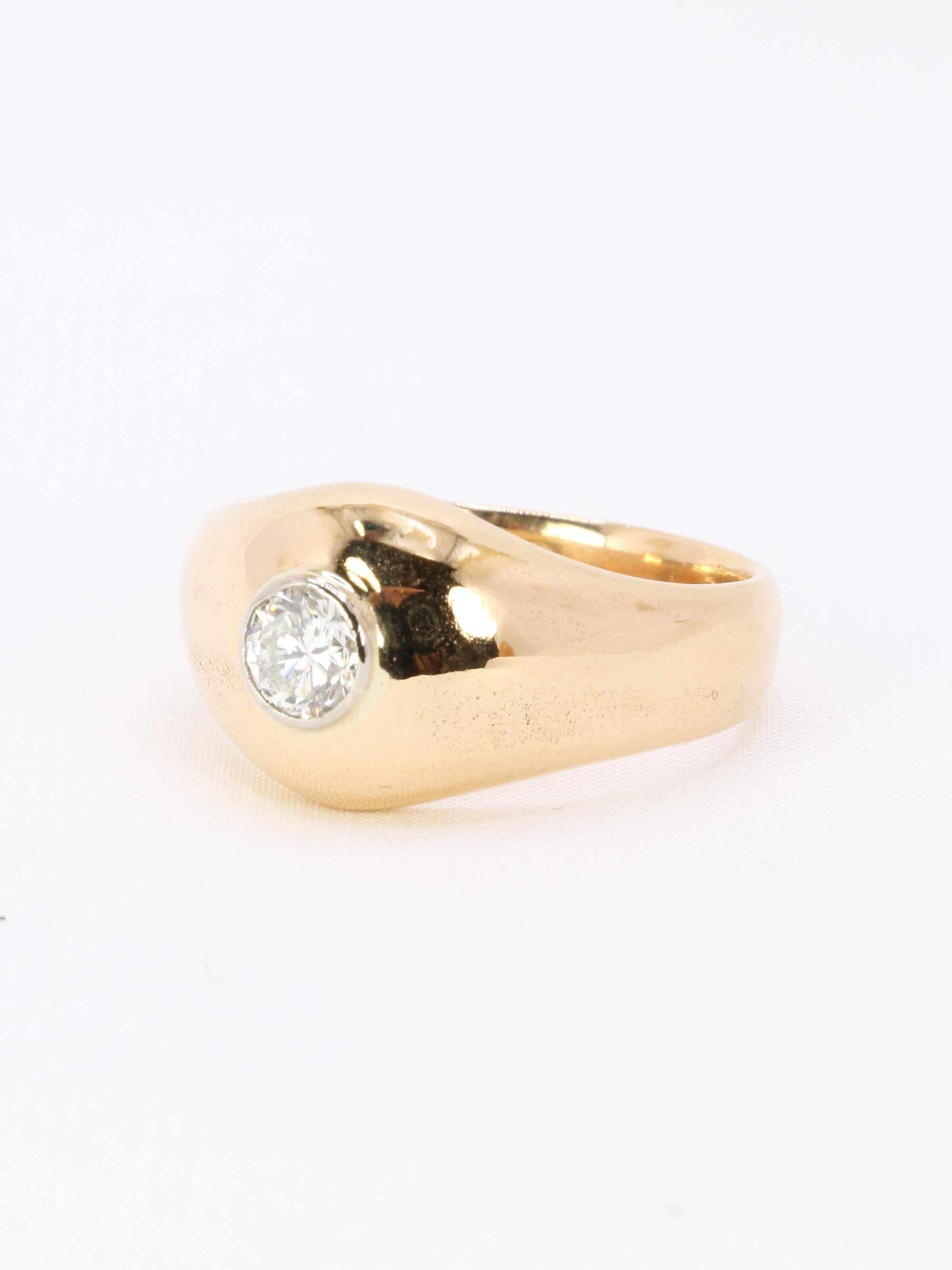 Bague jonc vintage or jaune diamant rond 0,5 carat