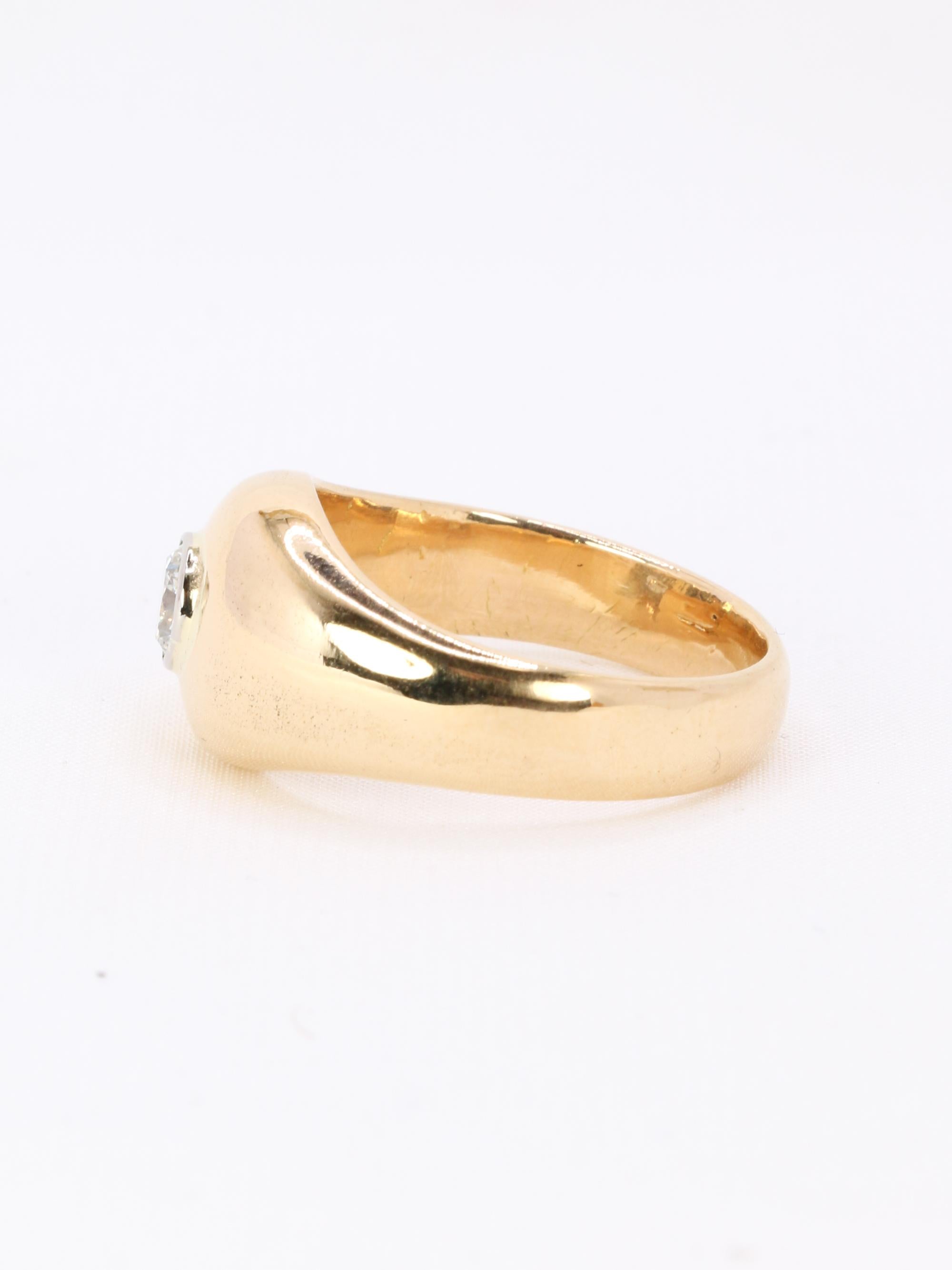 Bague jonc vintage or jaune diamant rond 0,5 carat