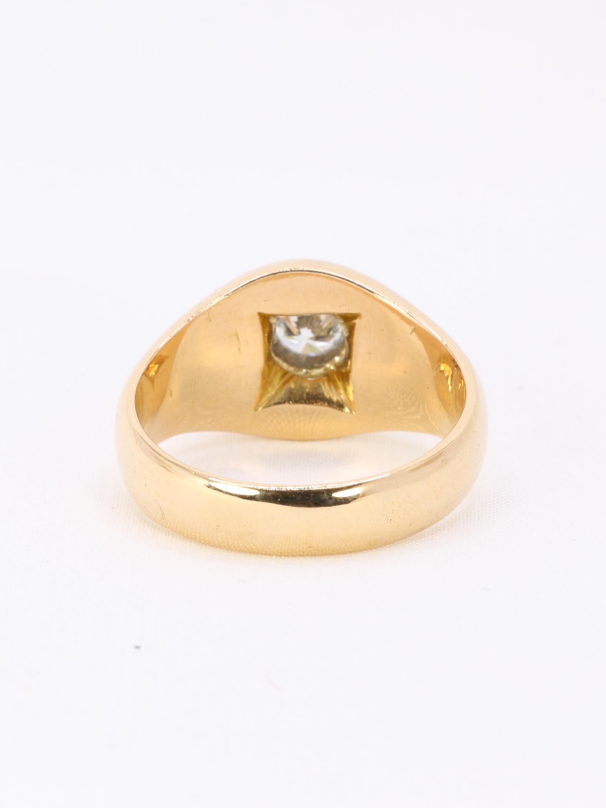 Bague jonc vintage or jaune diamant rond 0,5 carat