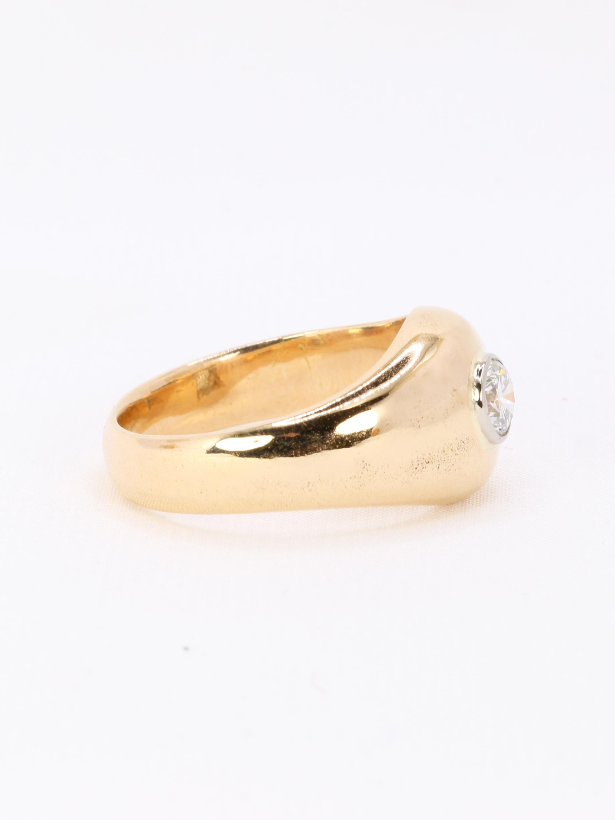 Bague jonc vintage or jaune diamant rond 0,5 carat