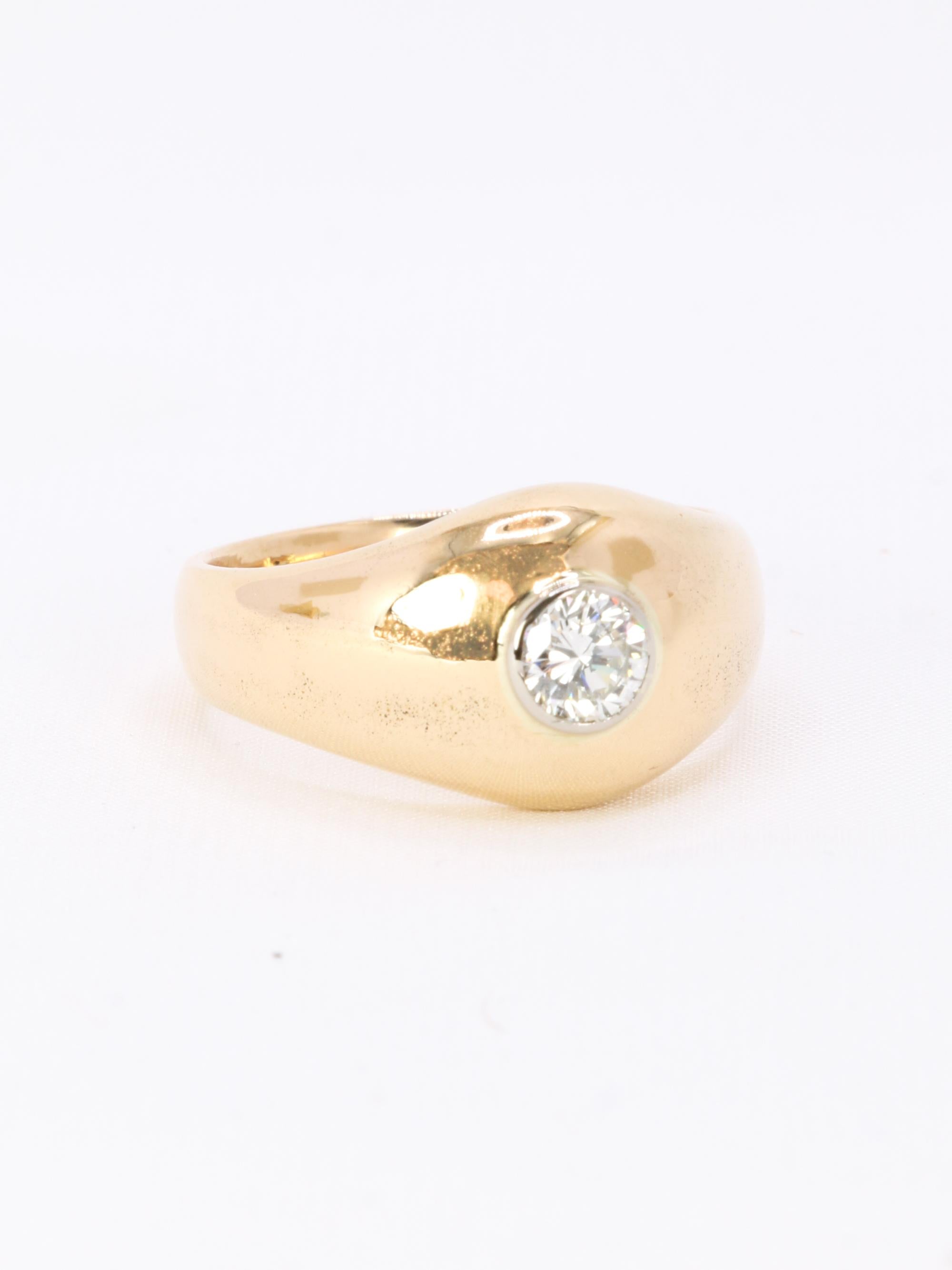 Bague jonc vintage or jaune diamant rond 0,5 carat