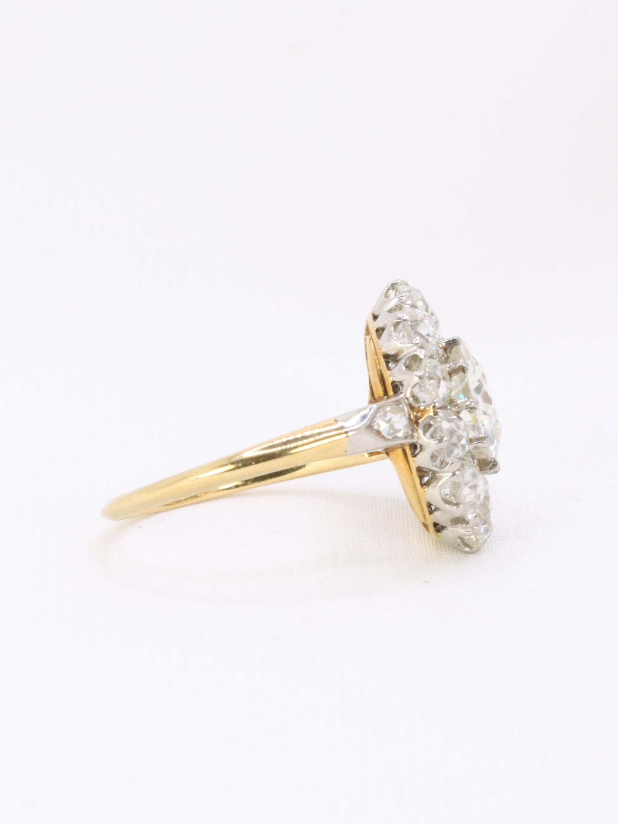 Bague marguerite ancienne diamants taille ancienne 3 carats