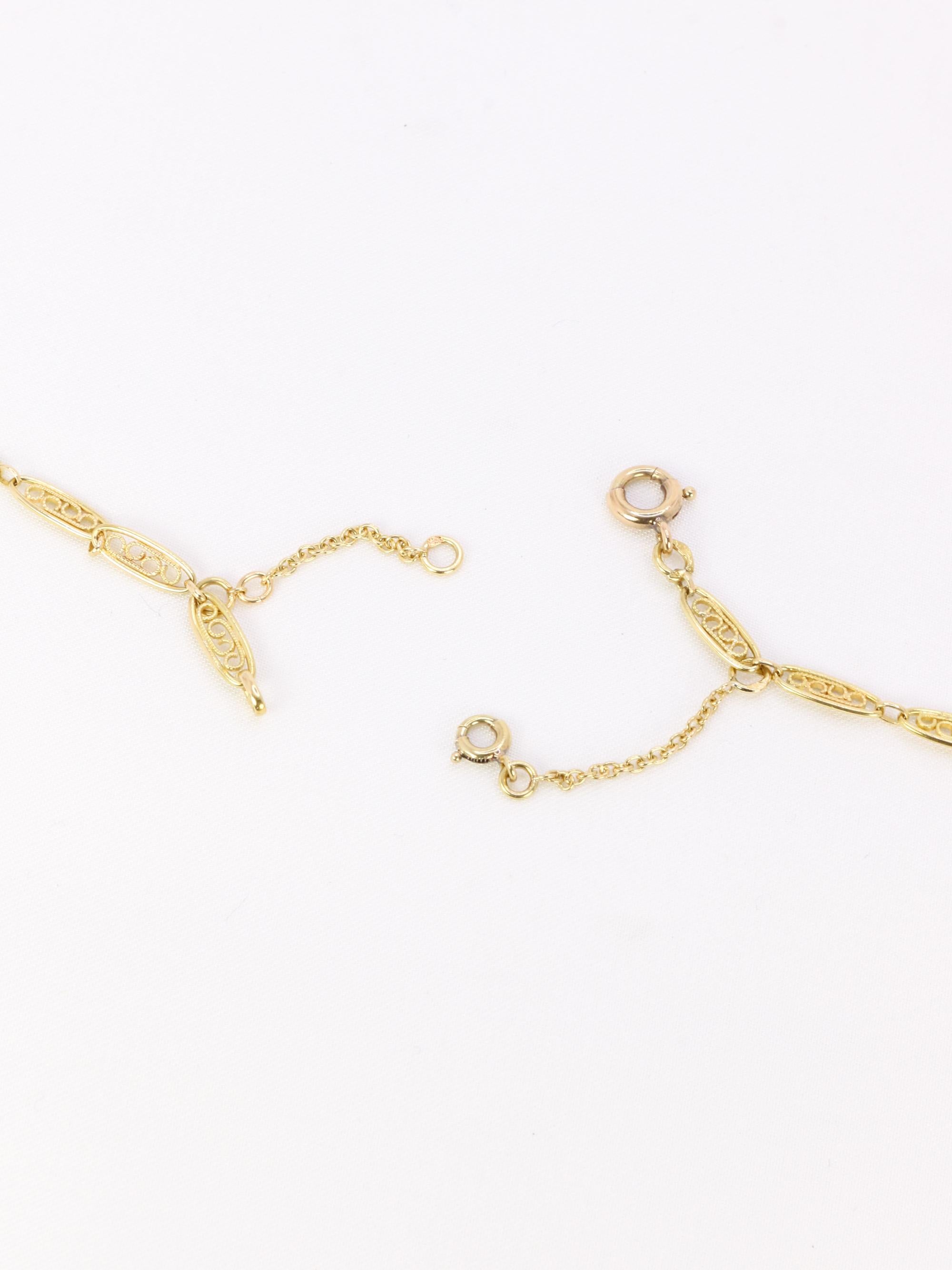 Collier Art Nouveau maille filigrane or jaune perles fines