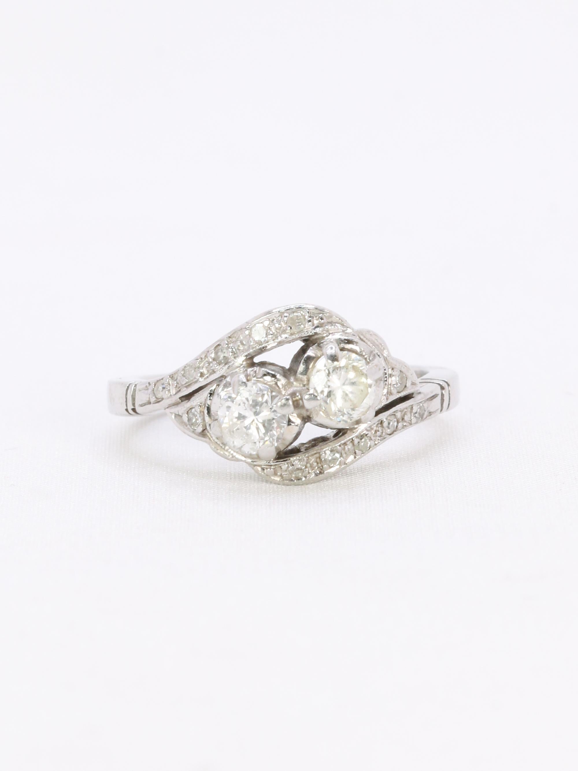 Bague vintage toi et moi or blanc diamants