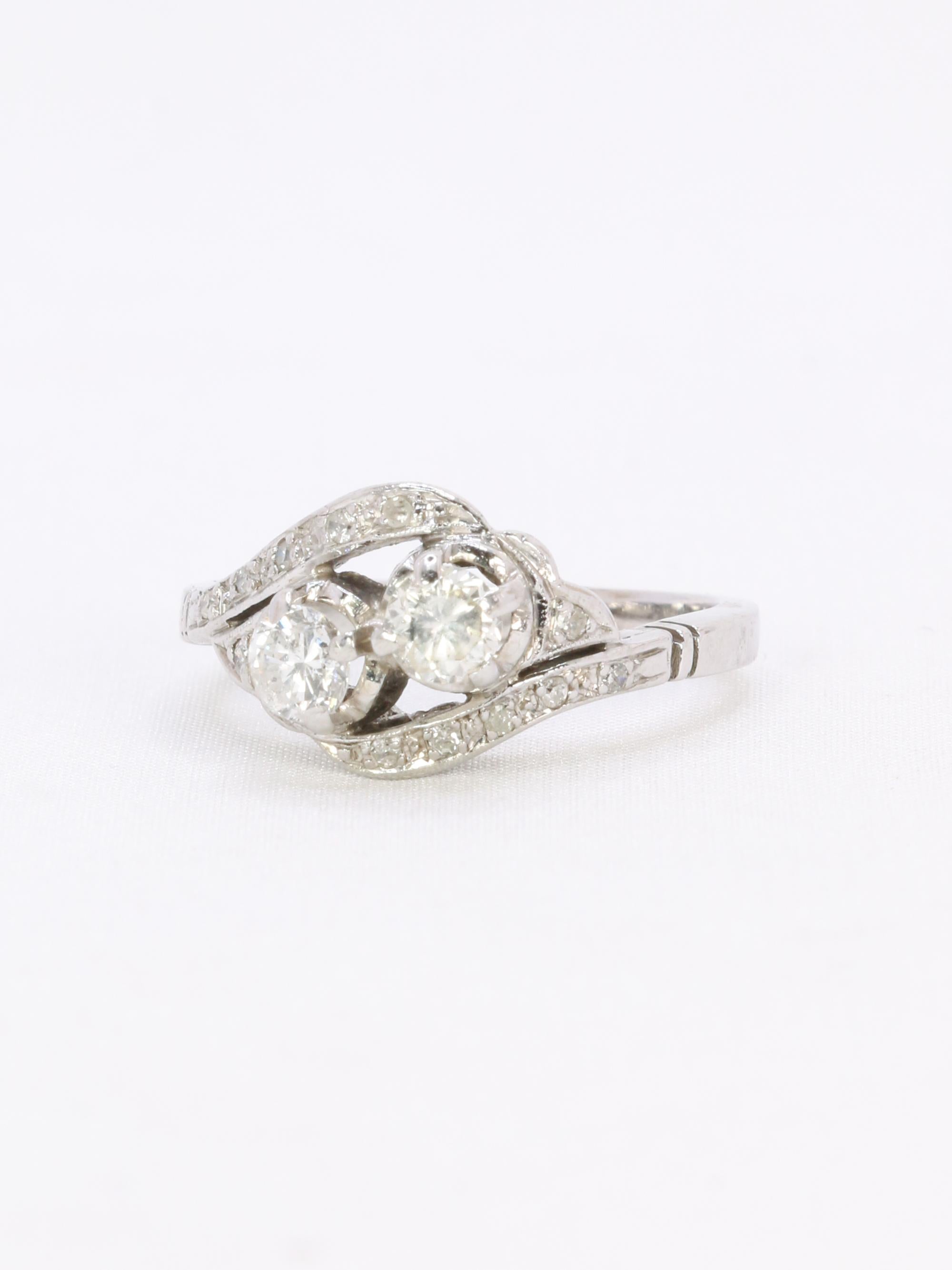 Bague vintage toi et moi or blanc diamants