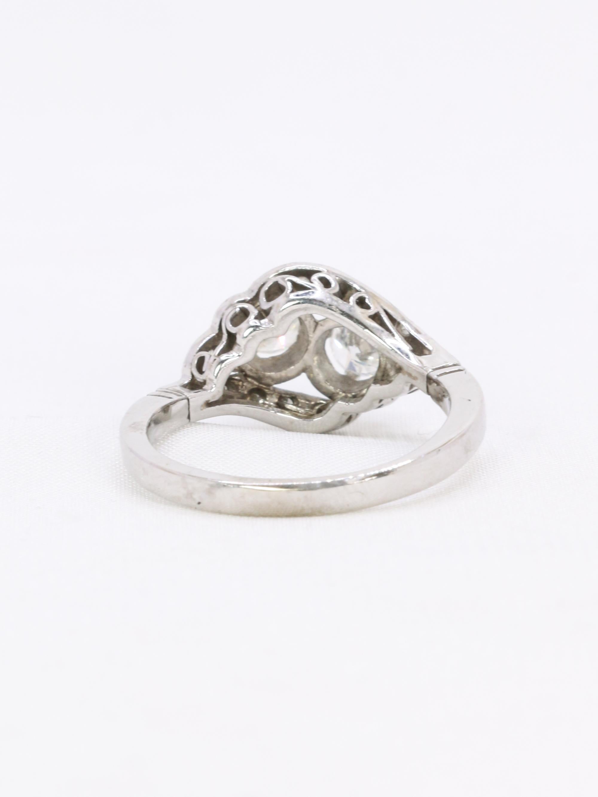 Bague vintage toi et moi or blanc diamants