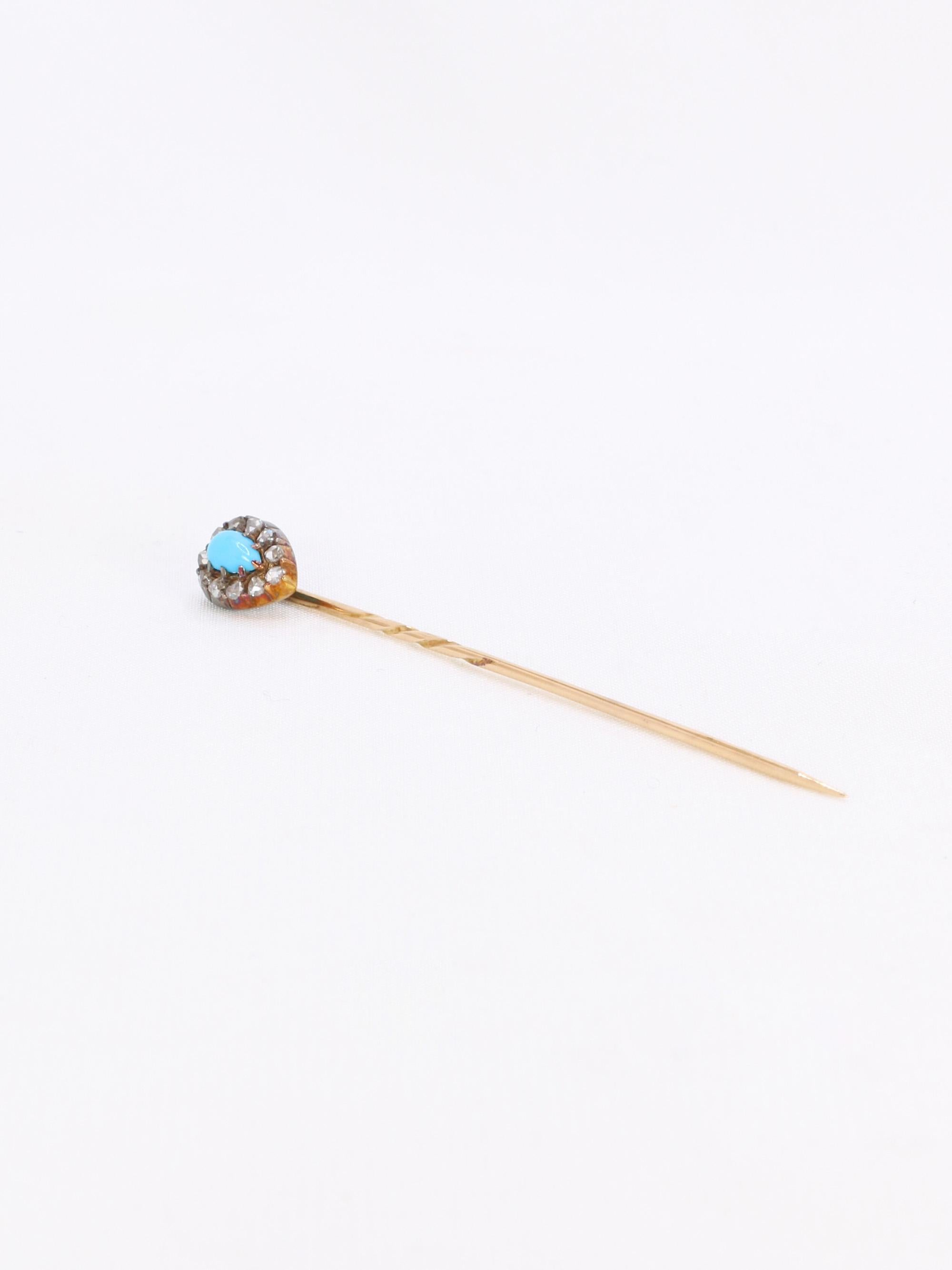 Epingle ancienne or jaune turquoise diamants