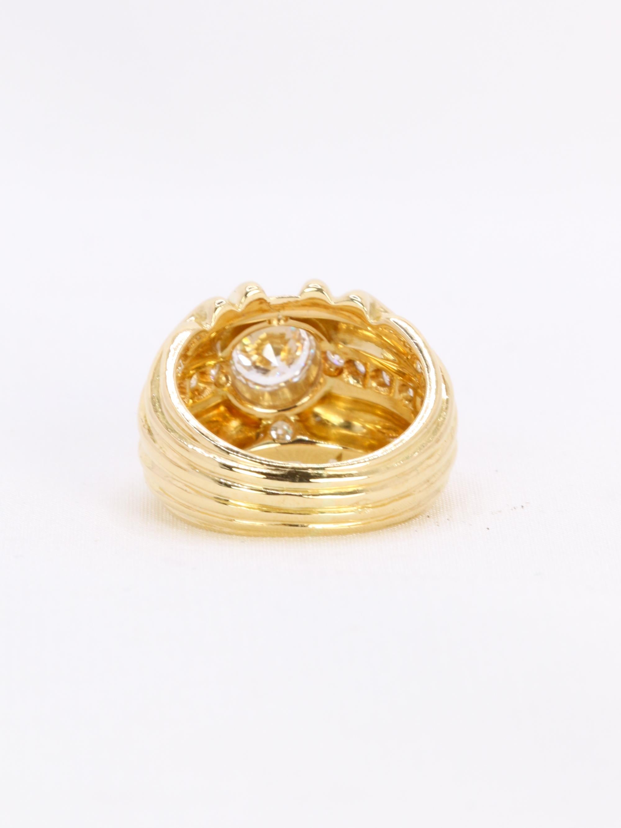 Bague vintage godrons or jaune diamant 0.8 ct
