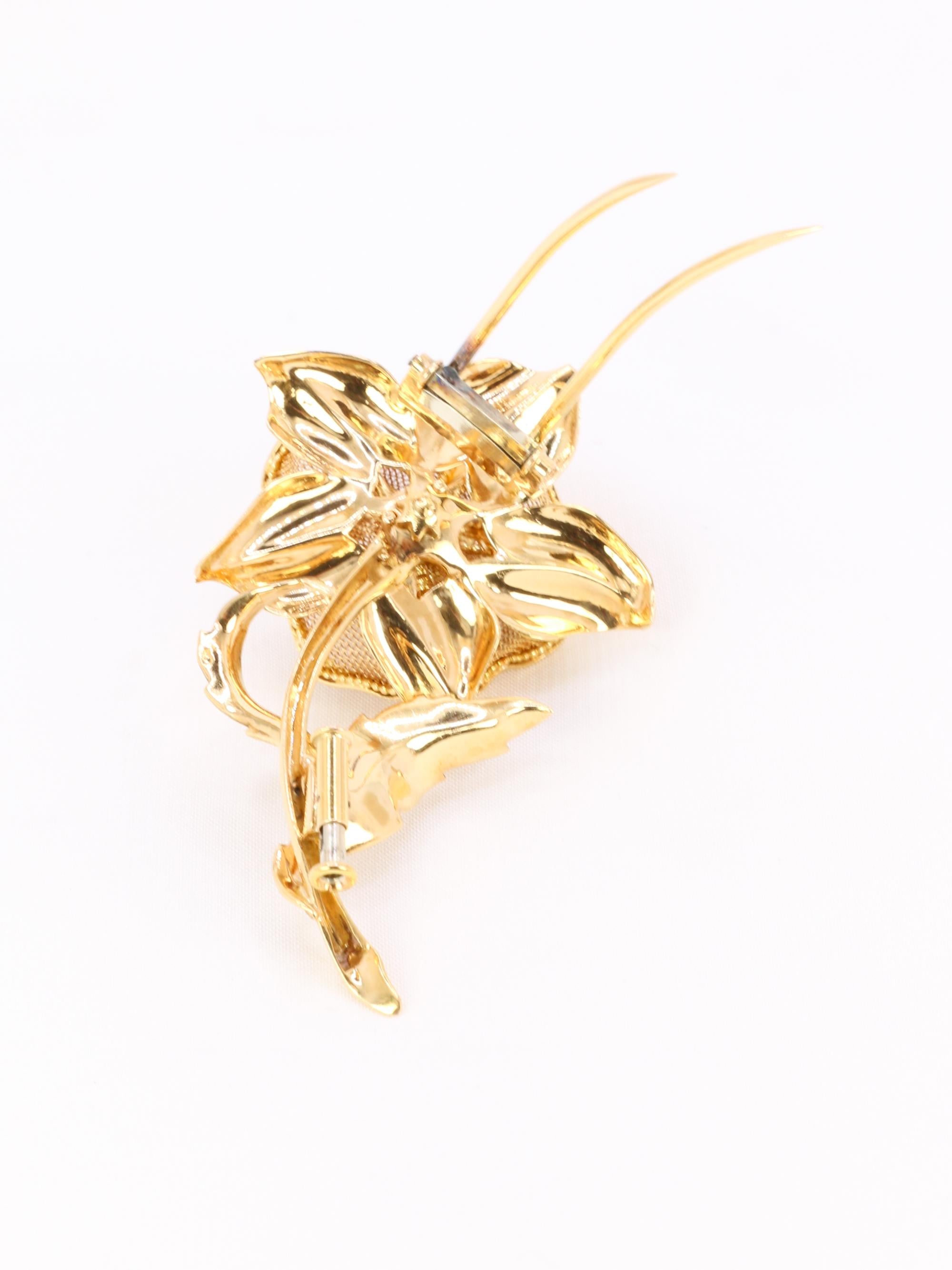 Broche vintage fleur diamants rubis émeraudes saphirs