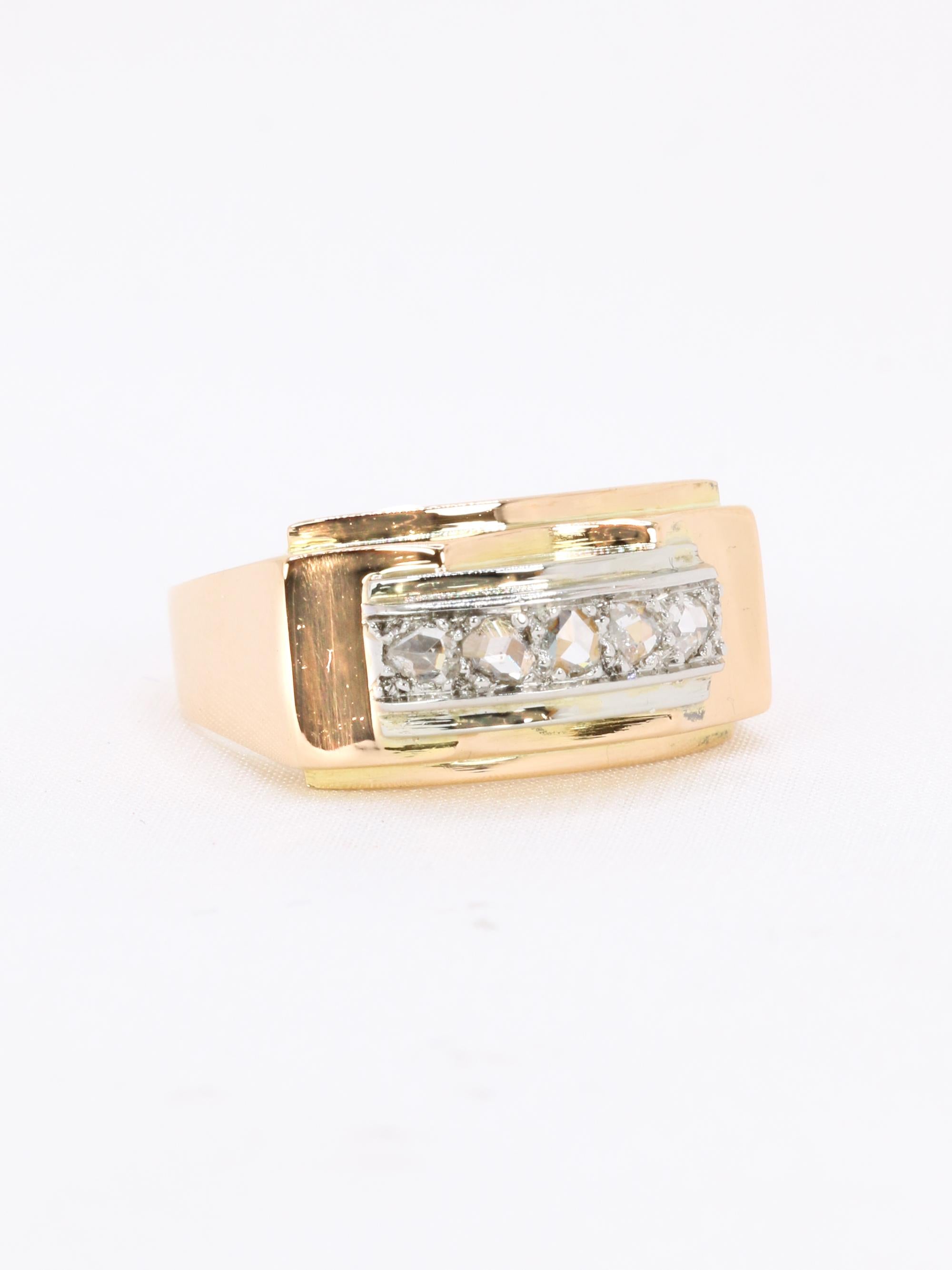 Bague pont or jaune diamants taille rose