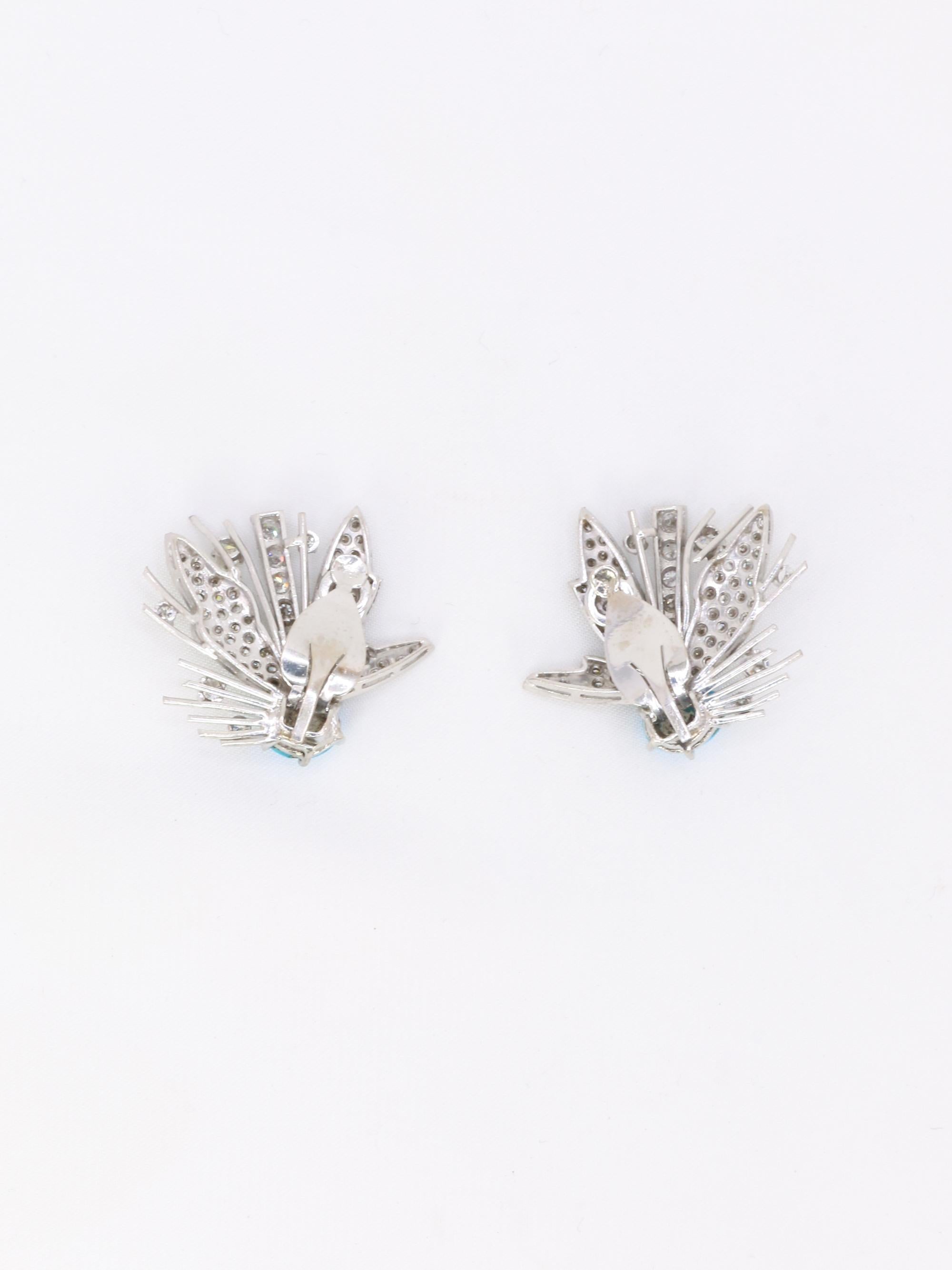 Boucles d'oreilles pendantes turquoises diamants