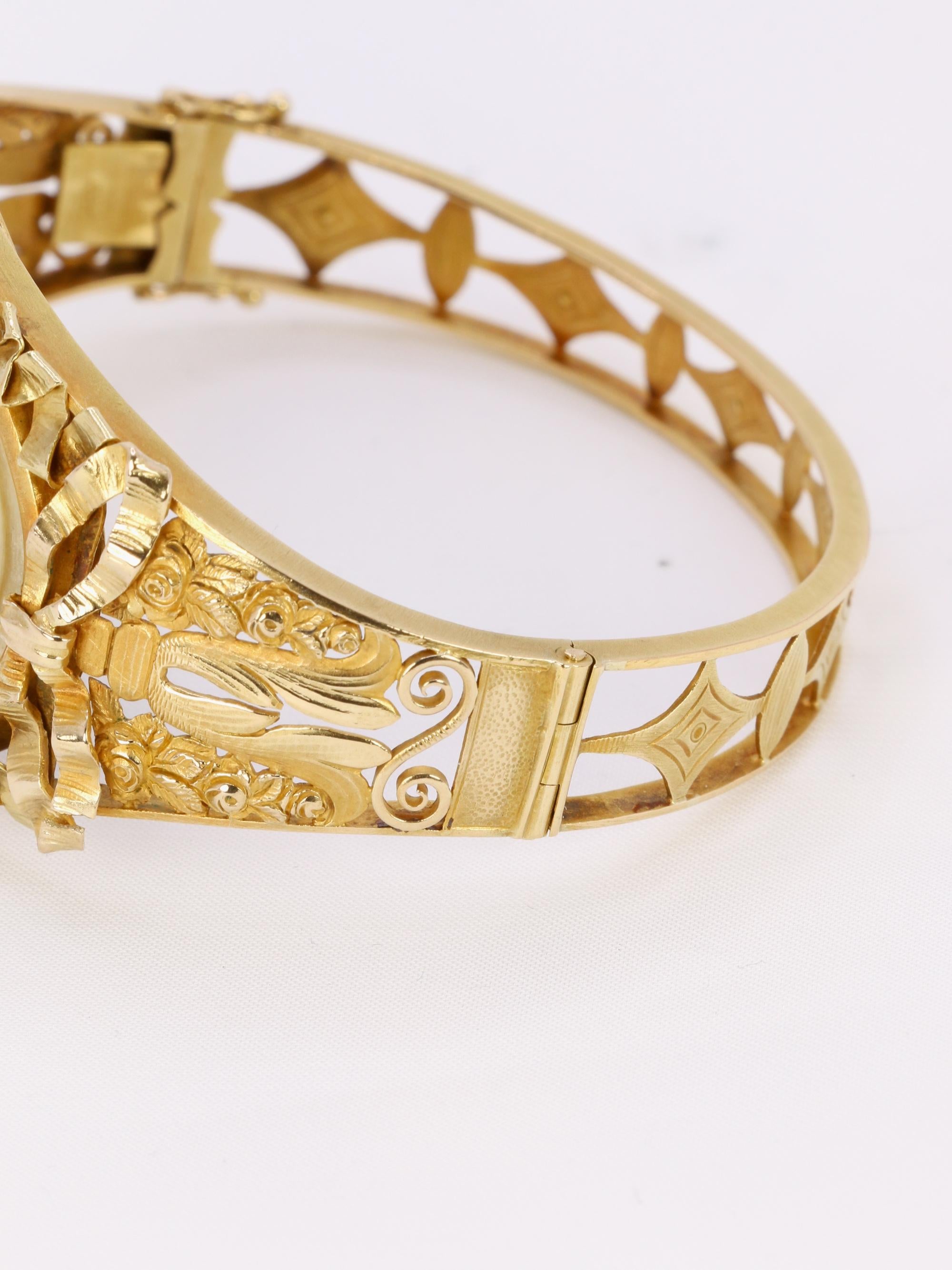 FUSET Y GRAU Bracelet camée Art Nouveau ivoire écaille diamant