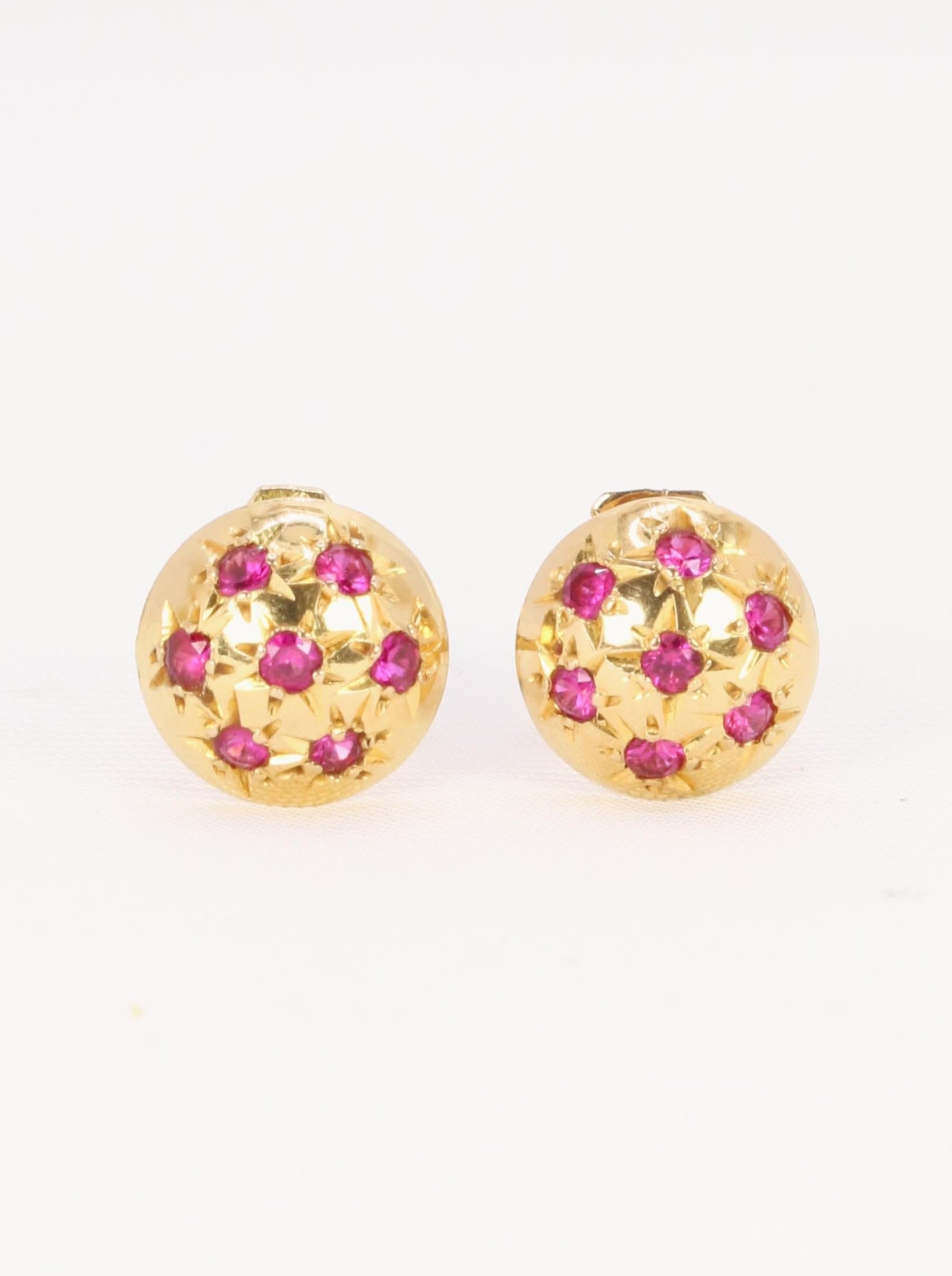 Boucles d'oreilles demi-boules or jaune rubis serti étoile