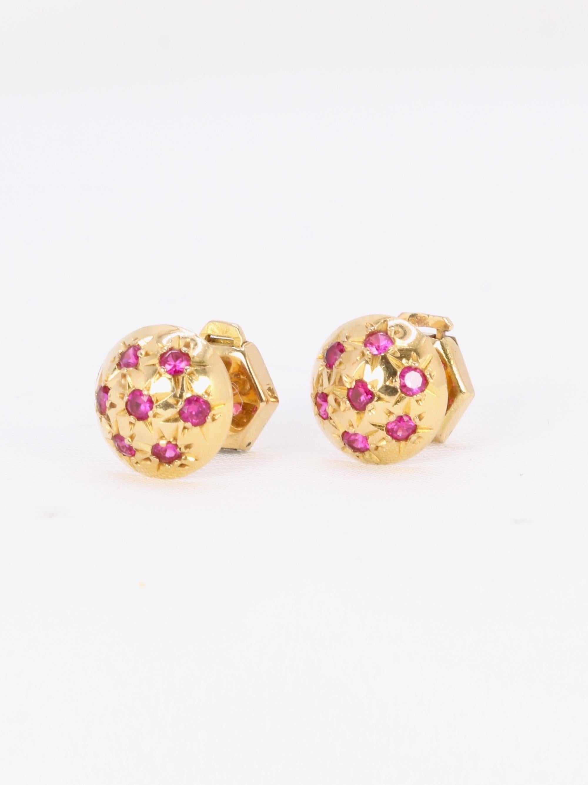 Boucles d'oreilles demi-boules or jaune rubis serti étoile